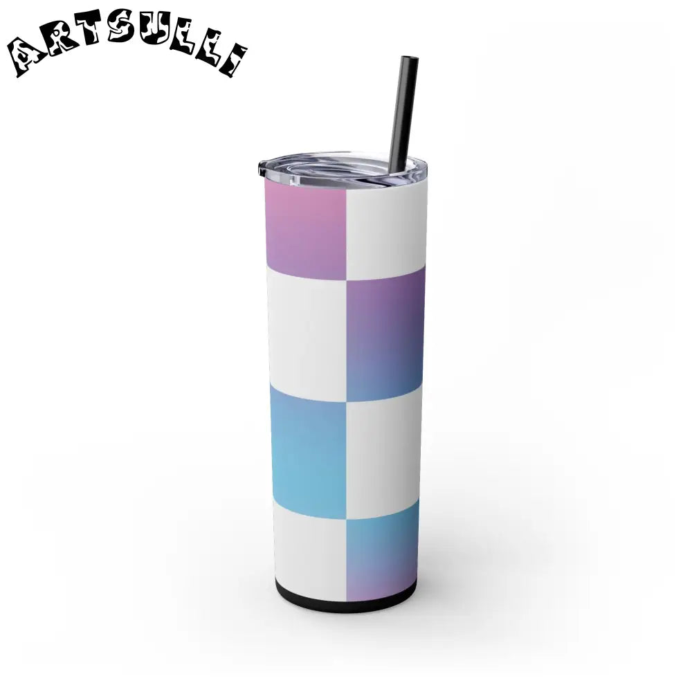JAKKOUTTHEBXX Vaporwave Check Skinny Tumbler with Straw 20oz