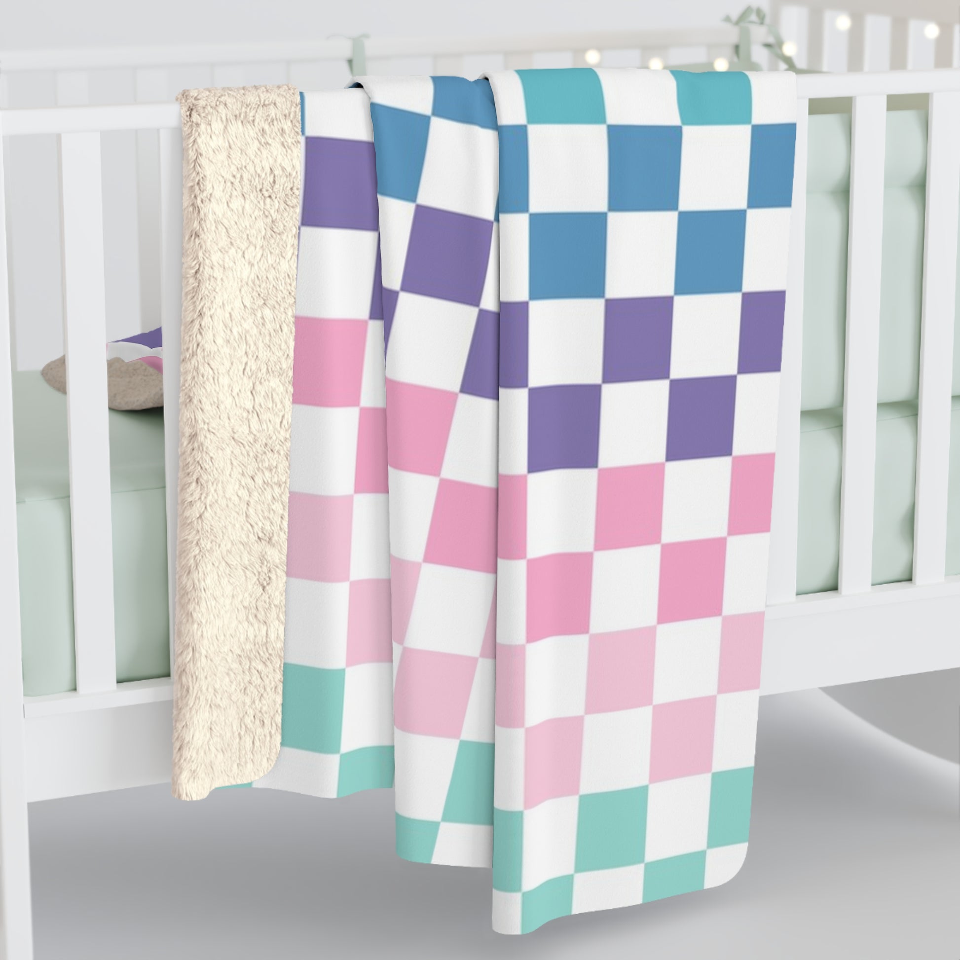 Vaporwave Rainbow  Checkerboard Multi-Color Sherpa Fleece Blanket, Artsulli - Art is Long, Life is Short, Home Decor, , , , , , , 