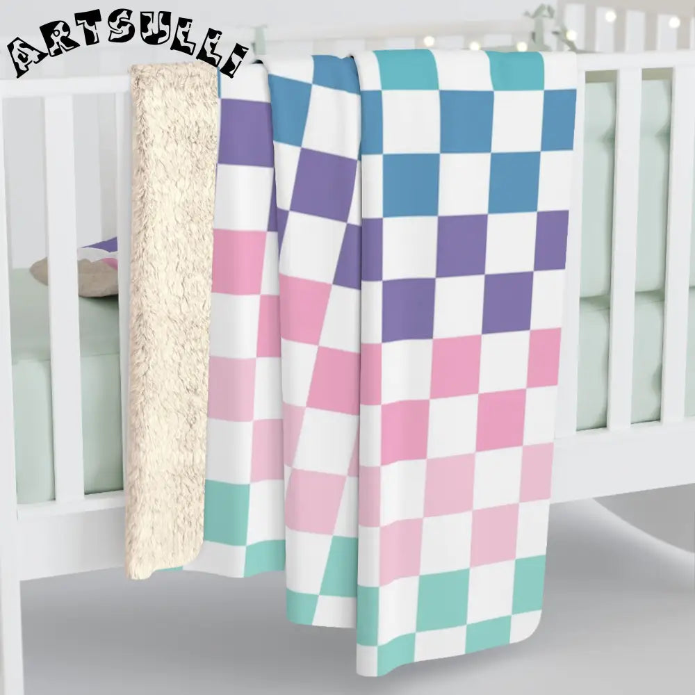 JAKKOUTTHEBXX Vaporwave Rainbow Checkerboard Multi-Color Sherpa