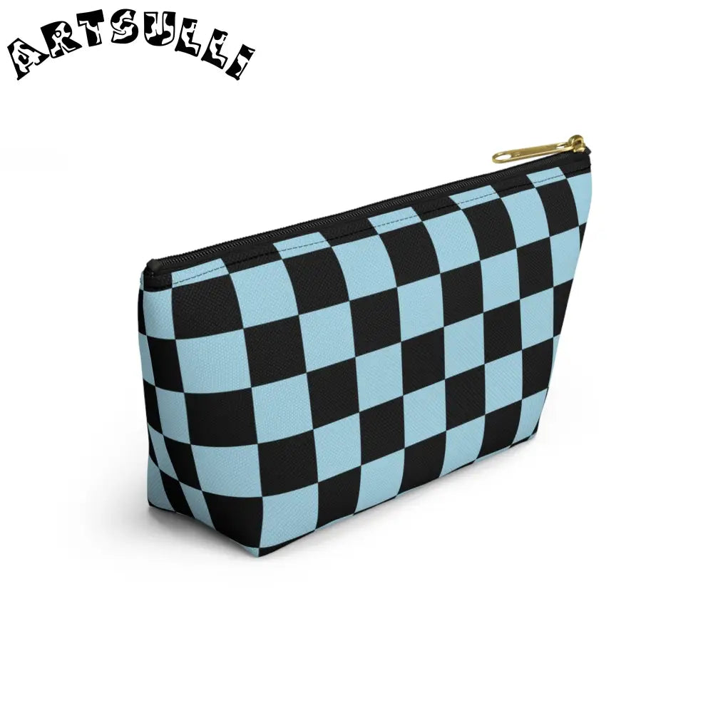 JAKKOUTTHEBXX Checkerboard Black and Blue Accessory Pouch w T-bottom