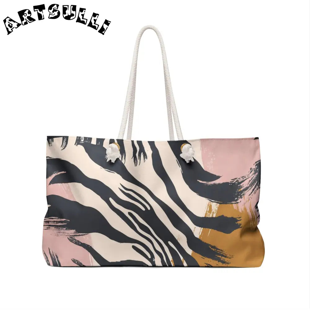 JAKKOUTTHEBXX Zebra Print Canvas Weekender Tote with Rope Handles