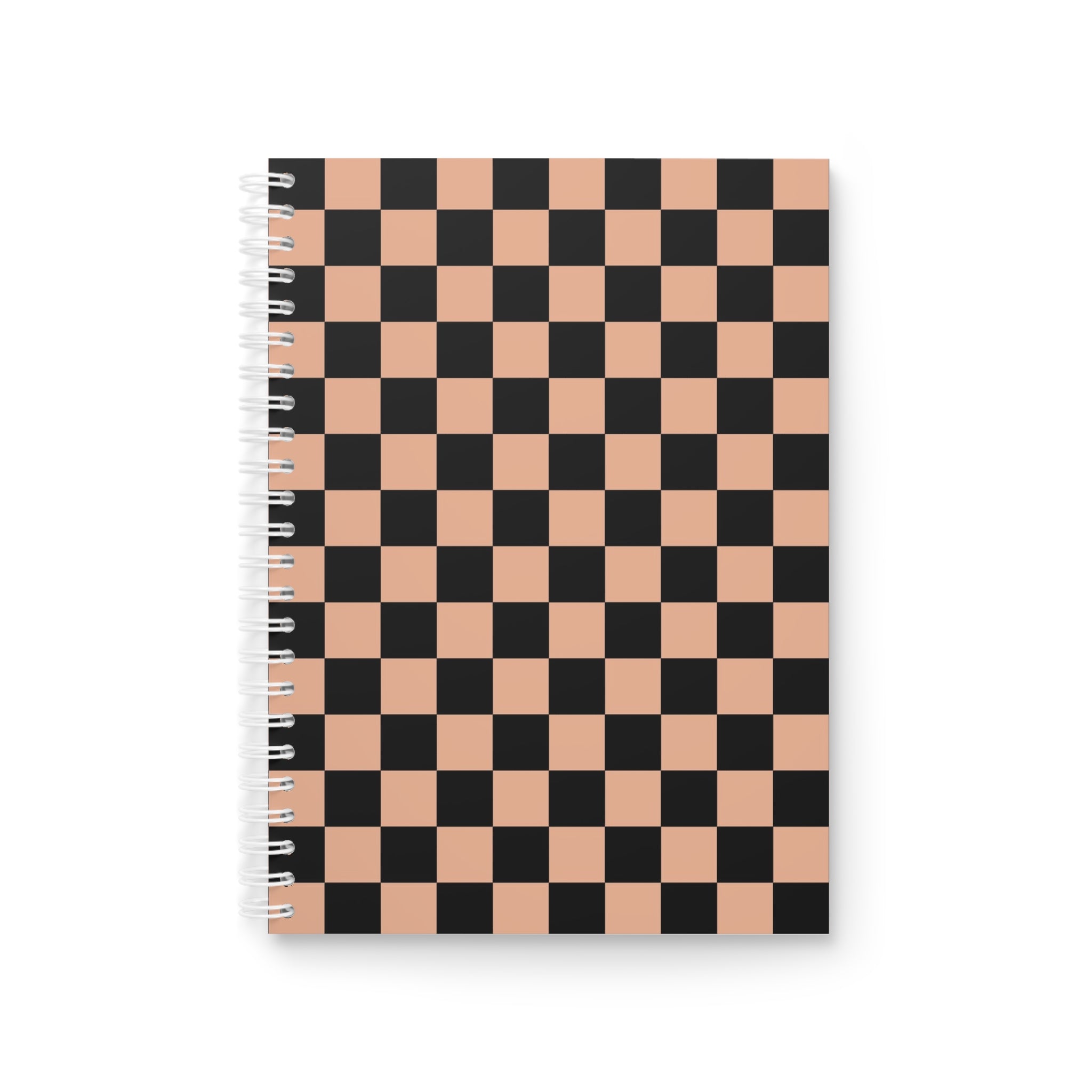 Checkerboard Soft Orange and Black Spiral Notebook, Artsulli - Art is Long, Life is Short, Paper products, Size, One Size, , , , , 10639295170039120053