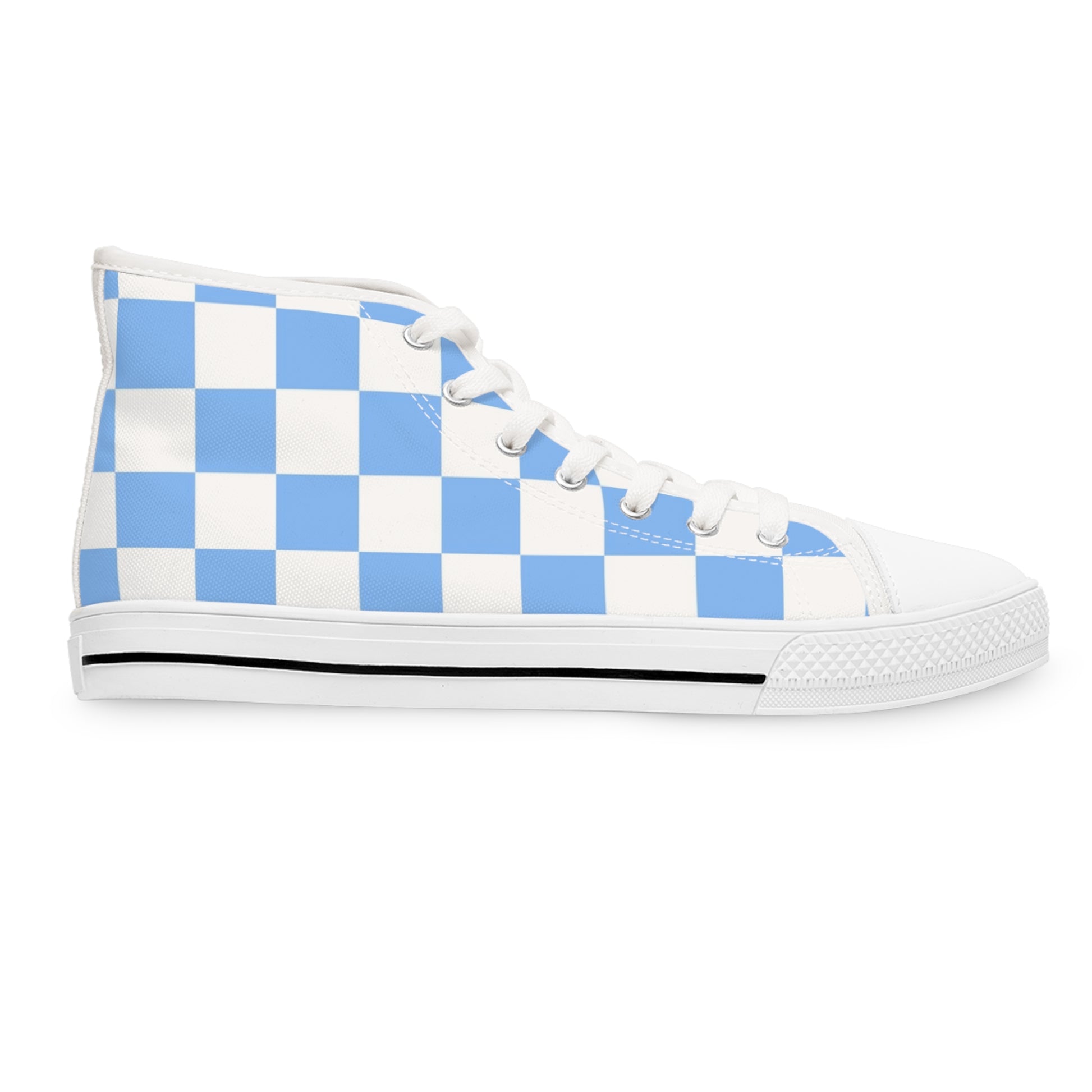 Checkerboard White and Light Blue Women's High Top Sneakers, Artsulli - Art is Long, Life is Short, Shoes, , , , , , , 
