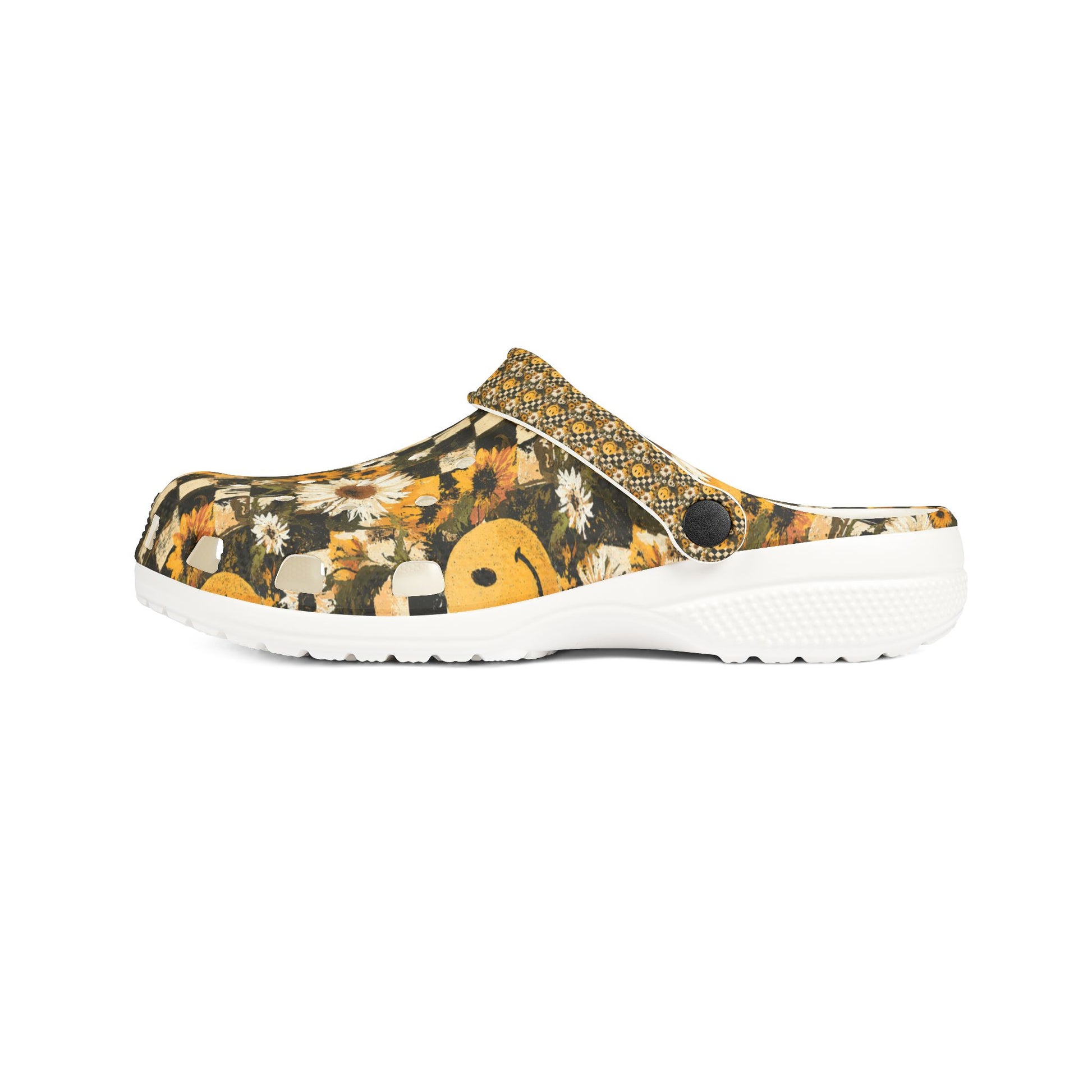 Smiley Face x Checkerboard x Sunflowers x Trippy x Vintage Black and Yellow EVA Foam Rubber Shoes (AOP), Artsulli - Art is Long, Life is Short, Shoes, , , , , , , 