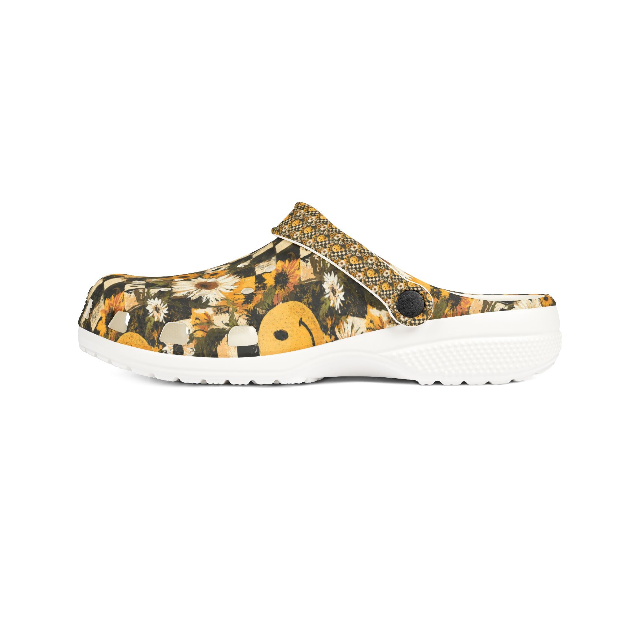 Smiley Face x Checkerboard x Sunflowers x Trippy x Vintage Black and Yellow EVA Foam Rubber Shoes (AOP), Artsulli - Art is Long, Life is Short, Shoes, , , , , , , 