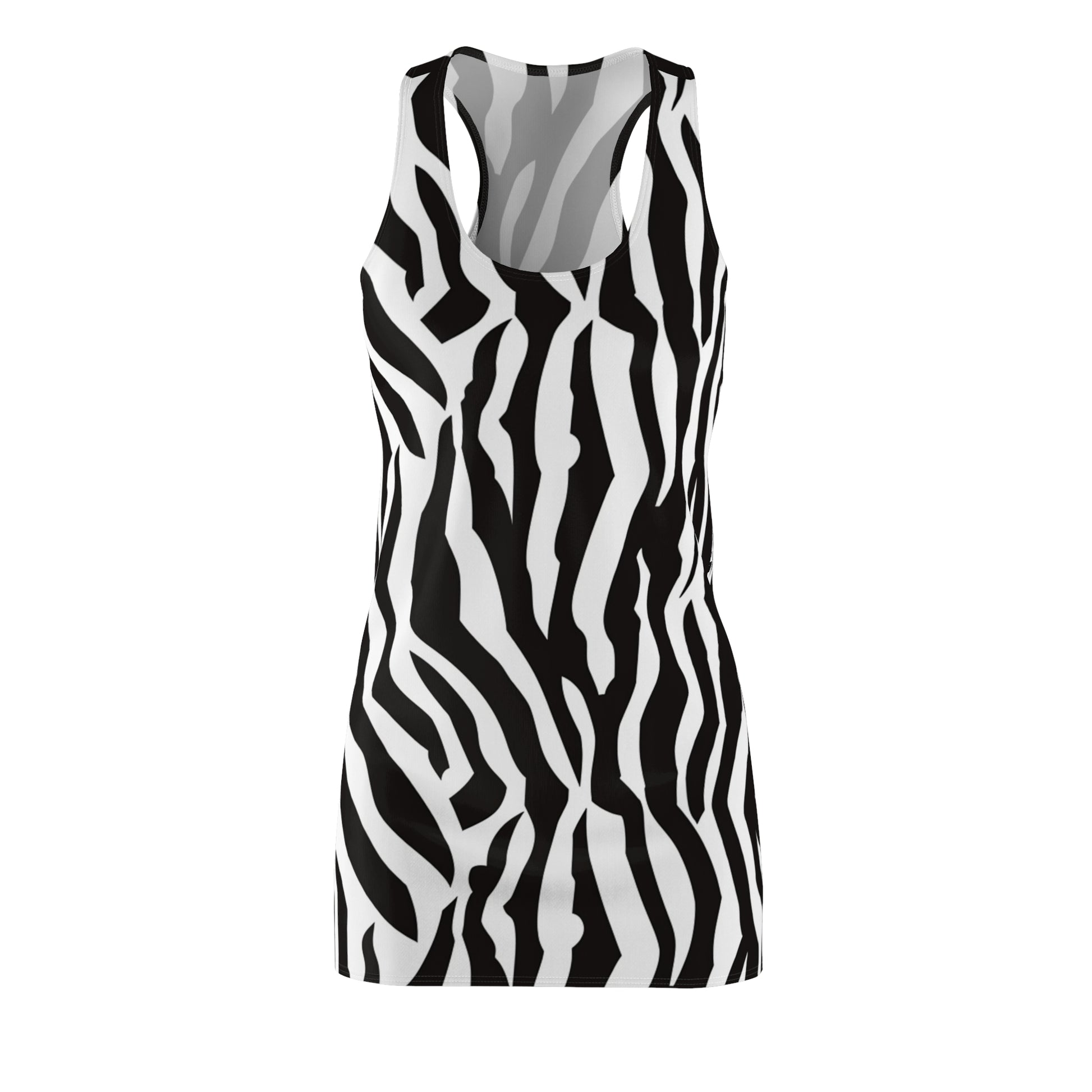 Black  White Drag Zebra Fabric Women's Cut & Sew Racerback Dress (AOP), Artsulli - Art is Long, Life is Short, All Over Prints, Size, XS, , , , , 97065473650844