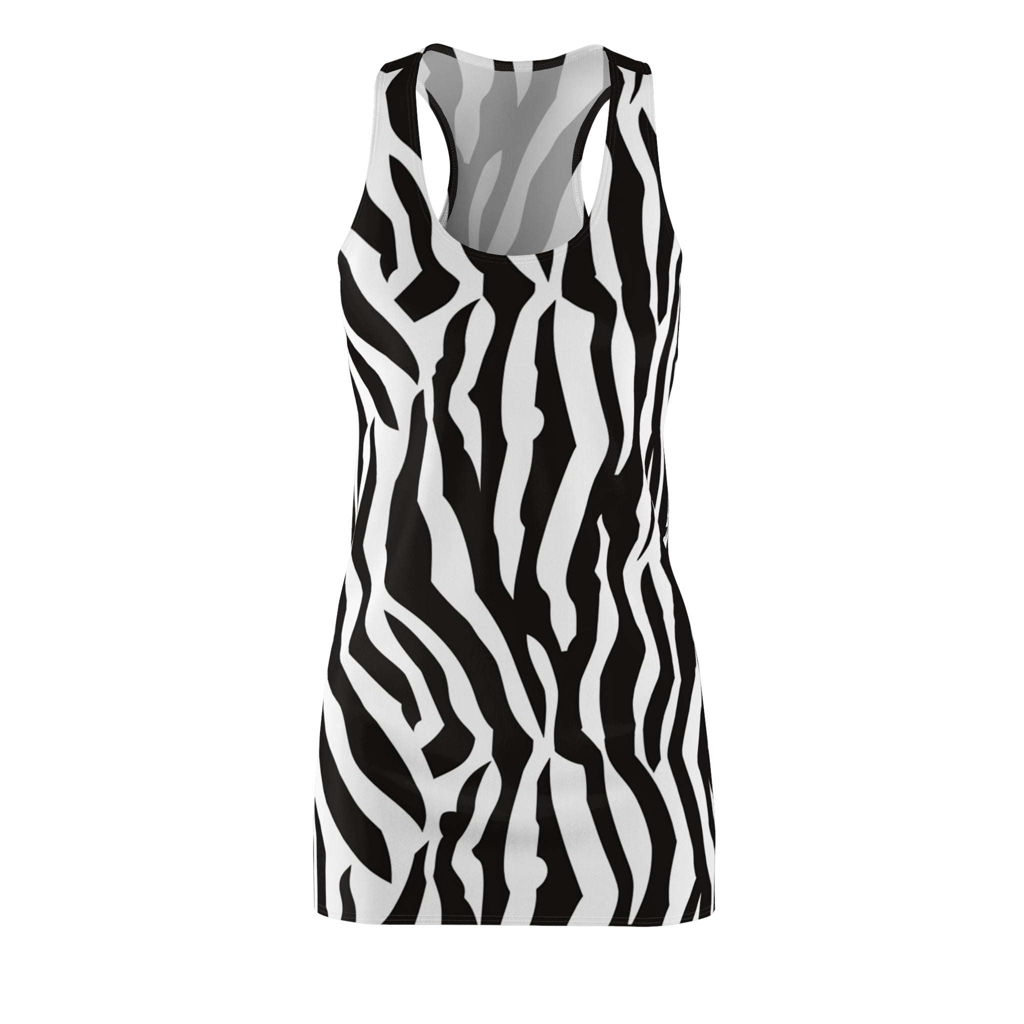 Black  White Drag Zebra Fabric Women's Cut & Sew Racerback Dress (AOP), Artsulli - Art is Long, Life is Short, All Over Prints, Size, XS, , , , , 97065473650844