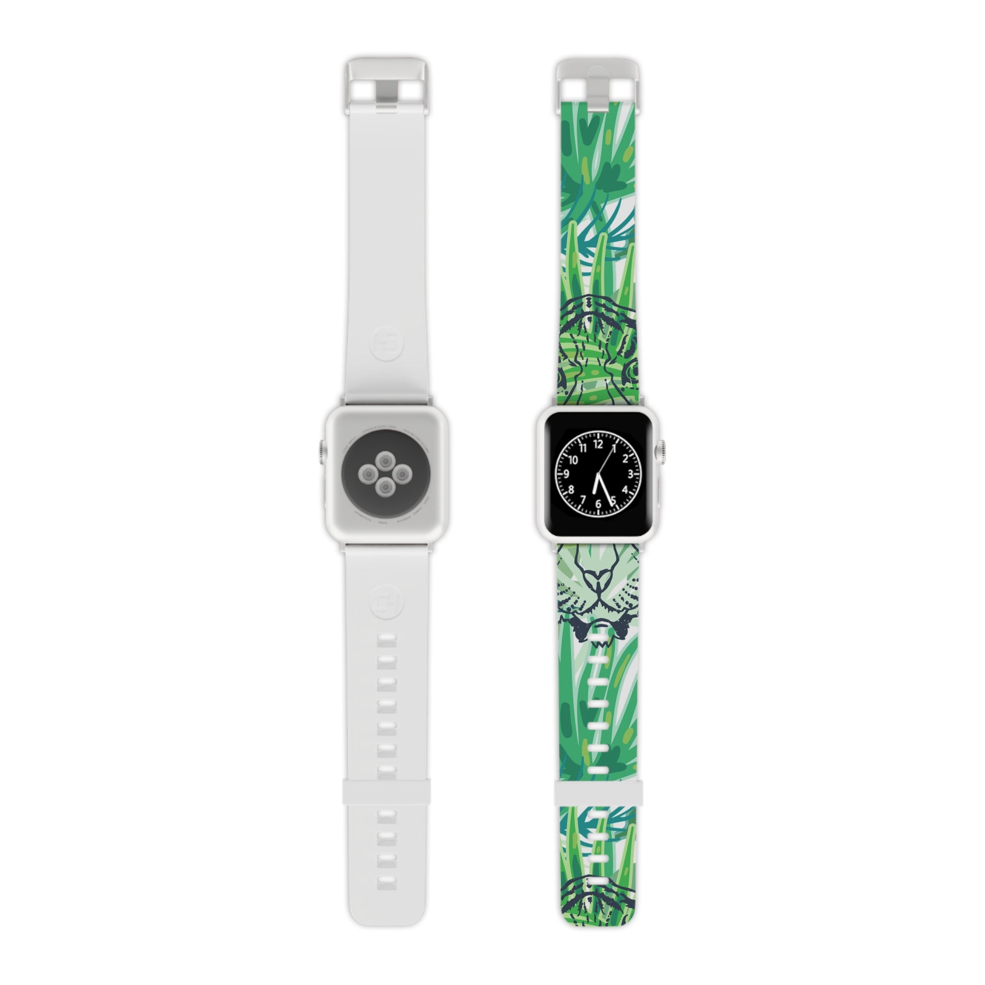 Tropical Jungle Tigers Green Watch Band for Apple Watch, Artsulli - Art is Long, Life is Short, Accessories, Size, 7.5'' × 0.75'' / 42 - 44 mm, Color, Silver, , , 14874075167495