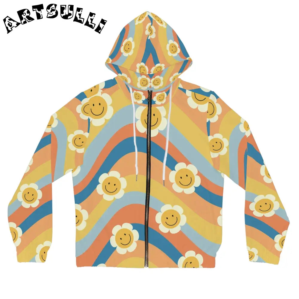 70s Smiley Wave Women’s Full-Zip Hoodie (AOP), Artsulli - Art is Long, Life is Short, All Over Prints, Size, XS, Color, White, , , 31113570403998734583