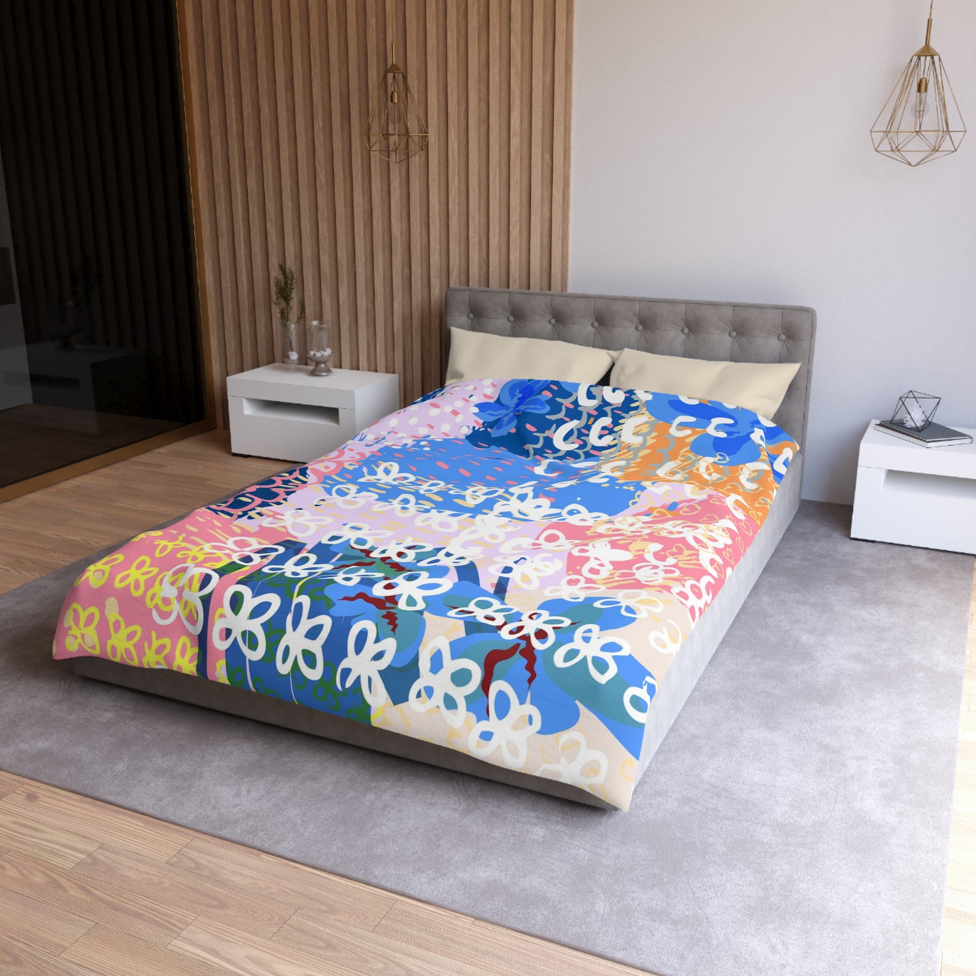Flowers x Doodles x Hearts Multi-Color Microfiber Duvet Cover, Artsulli - Art is Long, Life is Short, Home Decor, , , , , , , 