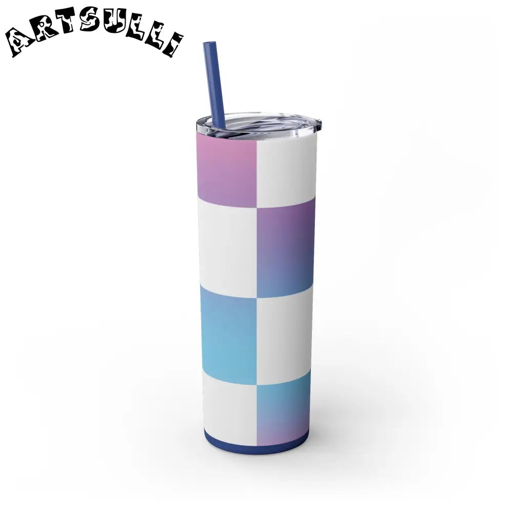 JAKKOUTTHEBXX Vaporwave Check Skinny Tumbler with Straw 20oz