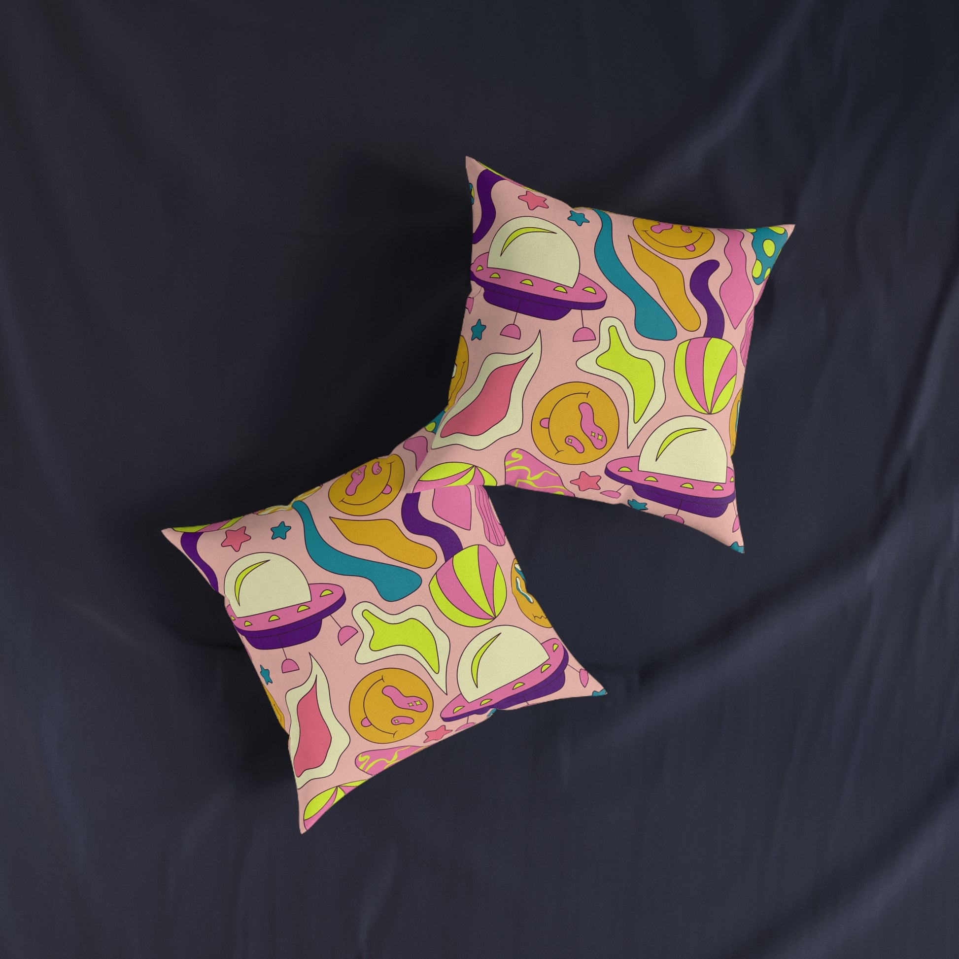 Trippy Spaceships Pink Square Pillow, Artsulli - Art is Long, Life is Short, Home Decor, , , , , , , 