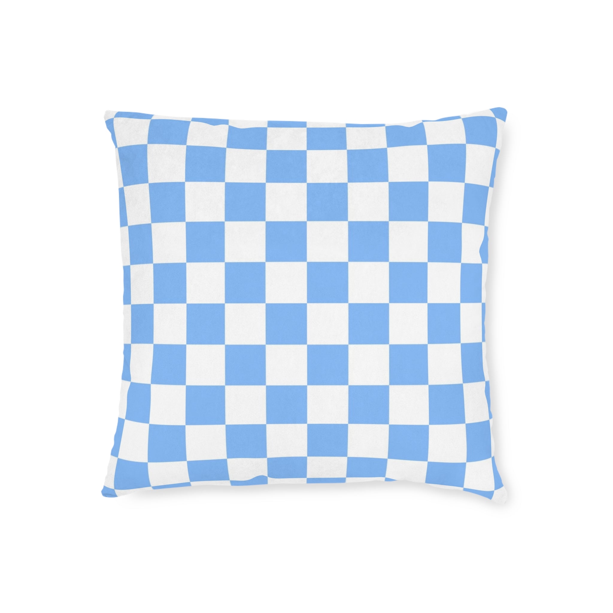 Checkerboard White and Light Blue Square Pillow - Pink Back, Artsulli - Art is Long, Life is Short, Home Decor, Size, 18" × 18", , , , , 21944064627873052733