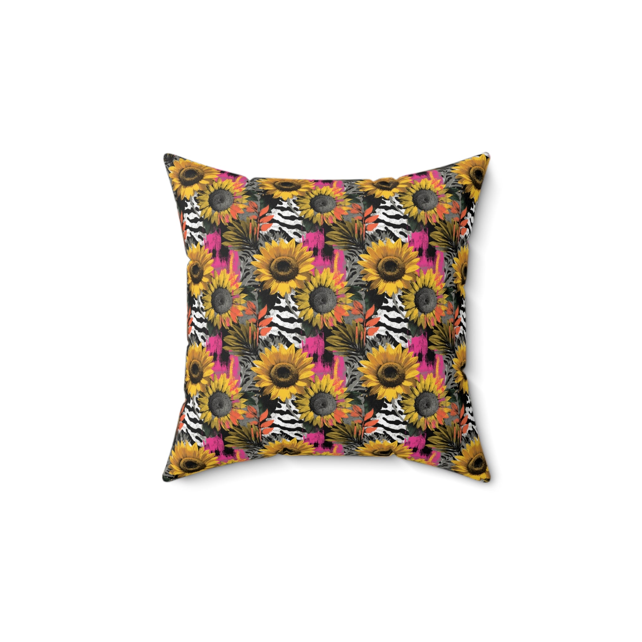 Zebra Stripes x Sunflowers Multi-Color Spun Polyester Square Pillow, Artsulli - Art is Long, Life is Short, Home Decor, Size, 14" × 14", , , , , 14433735728581162477
