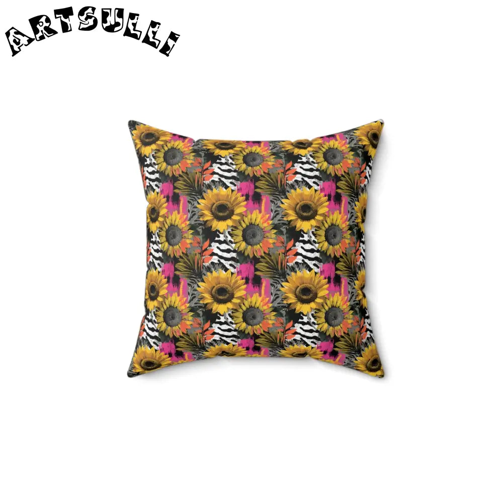 Zebra Stripes x Sunflowers Multi-Color Spun Polyester Square Pillow, Artsulli - Art is Long, Life is Short, Home Decor, Size, 14" × 14", , , , , 14433735728581162477