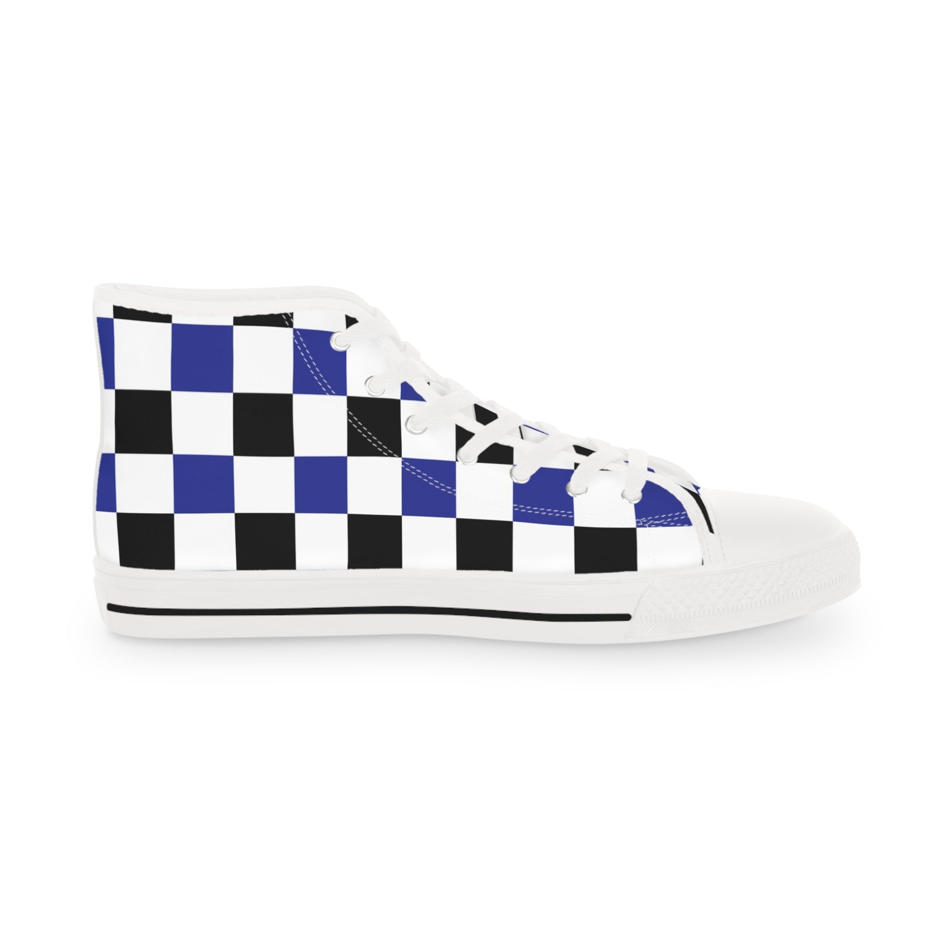 Checkerboard Blue White and Black Men's High Top Sneakers, Artsulli - Art is Long, Life is Short, Shoes, , , , , , , 