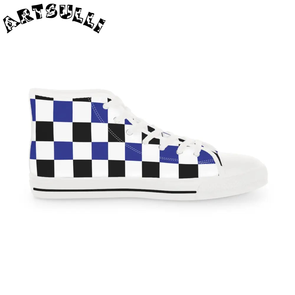 JAKKOUTTHEBXX Checkerboard Blue White and Black Men’s High Top