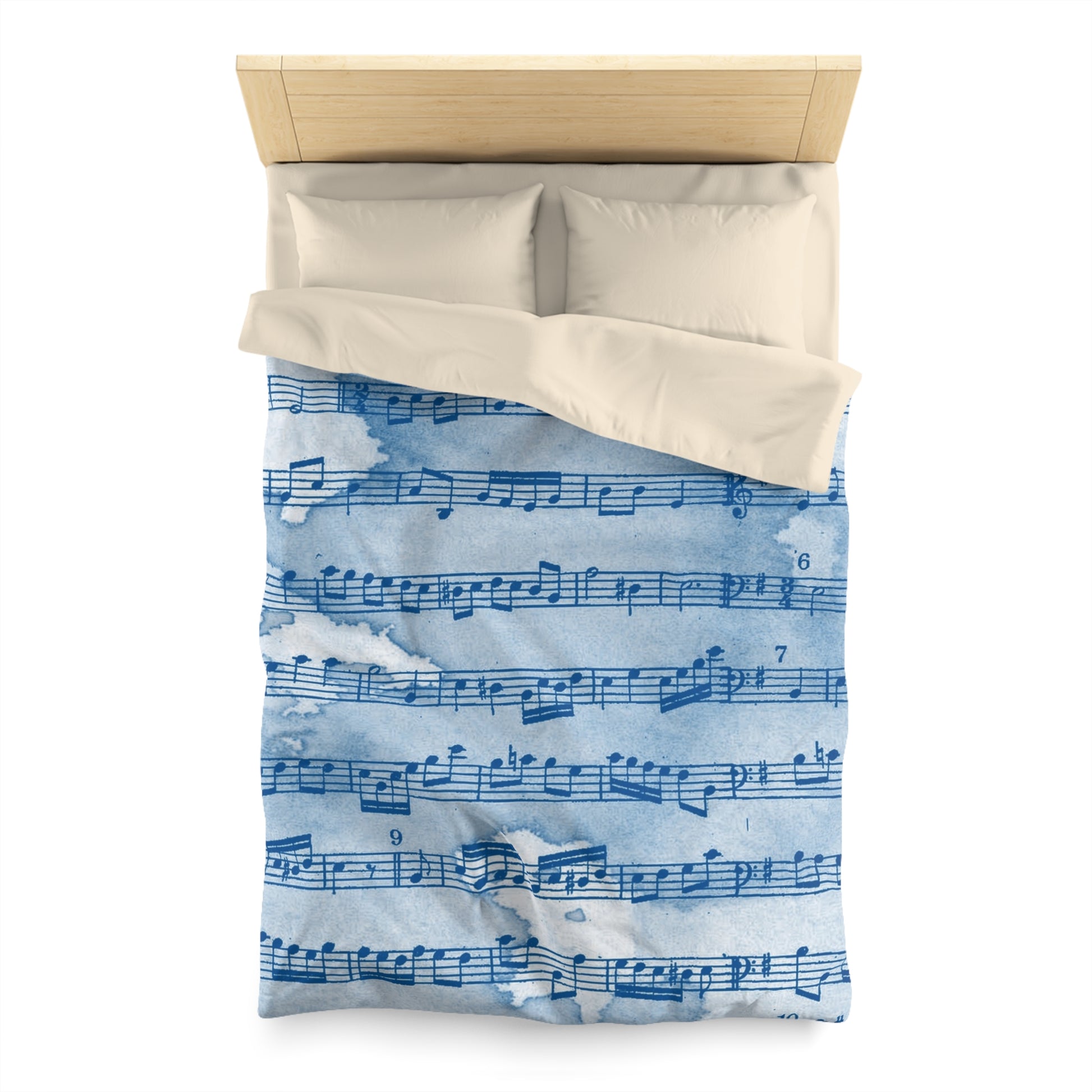 Drip Spill Type Beat Sheet Music Blue Microfiber Duvet Cover, Artsulli - Art is Long, Life is Short, Home Decor, , , , , , , 