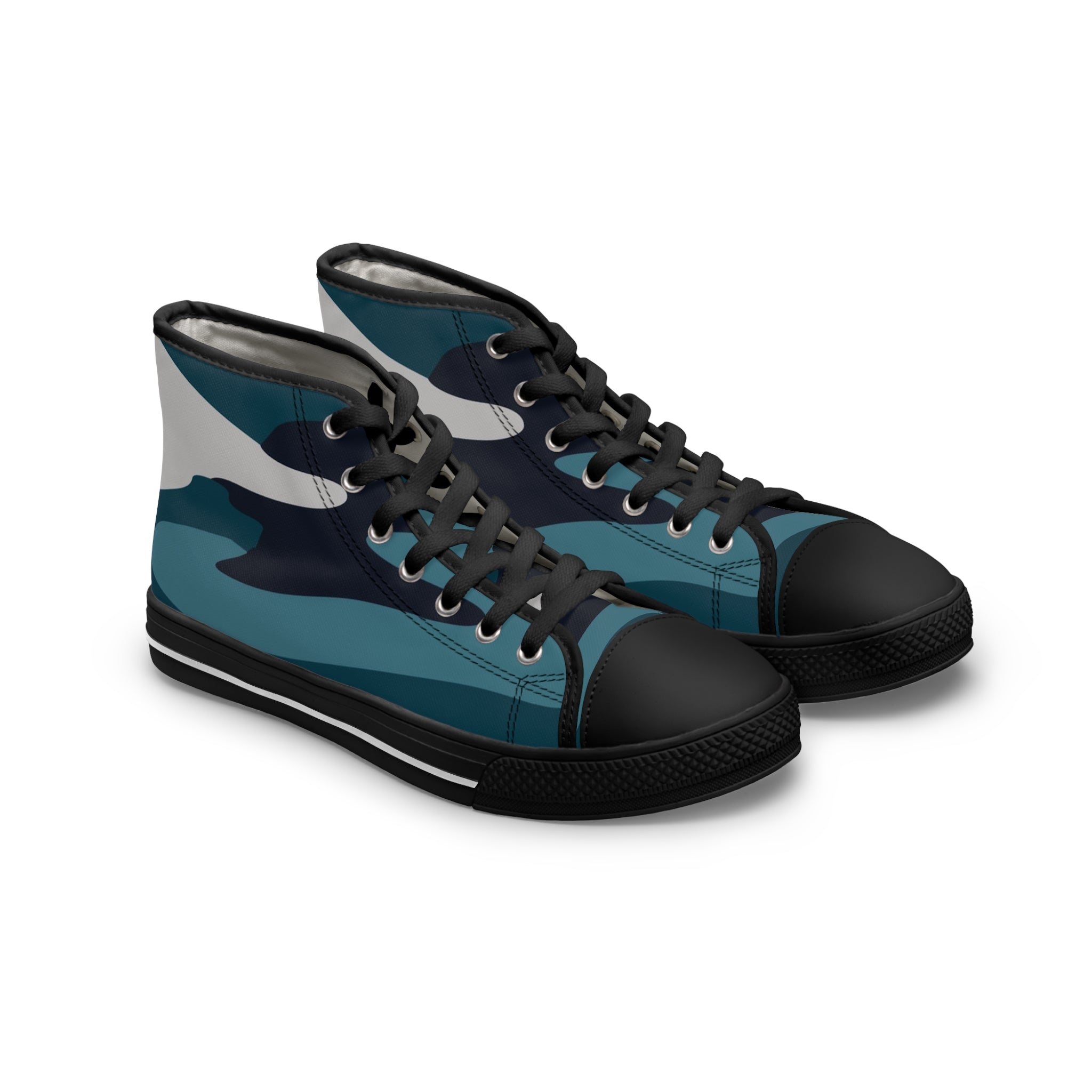 Blue Camouflage Women's High Top Sneakers, Artsulli - Art is Long, Life is Short, Shoes, Size, US 5.5, Color, Black sole, , , 12553358738082