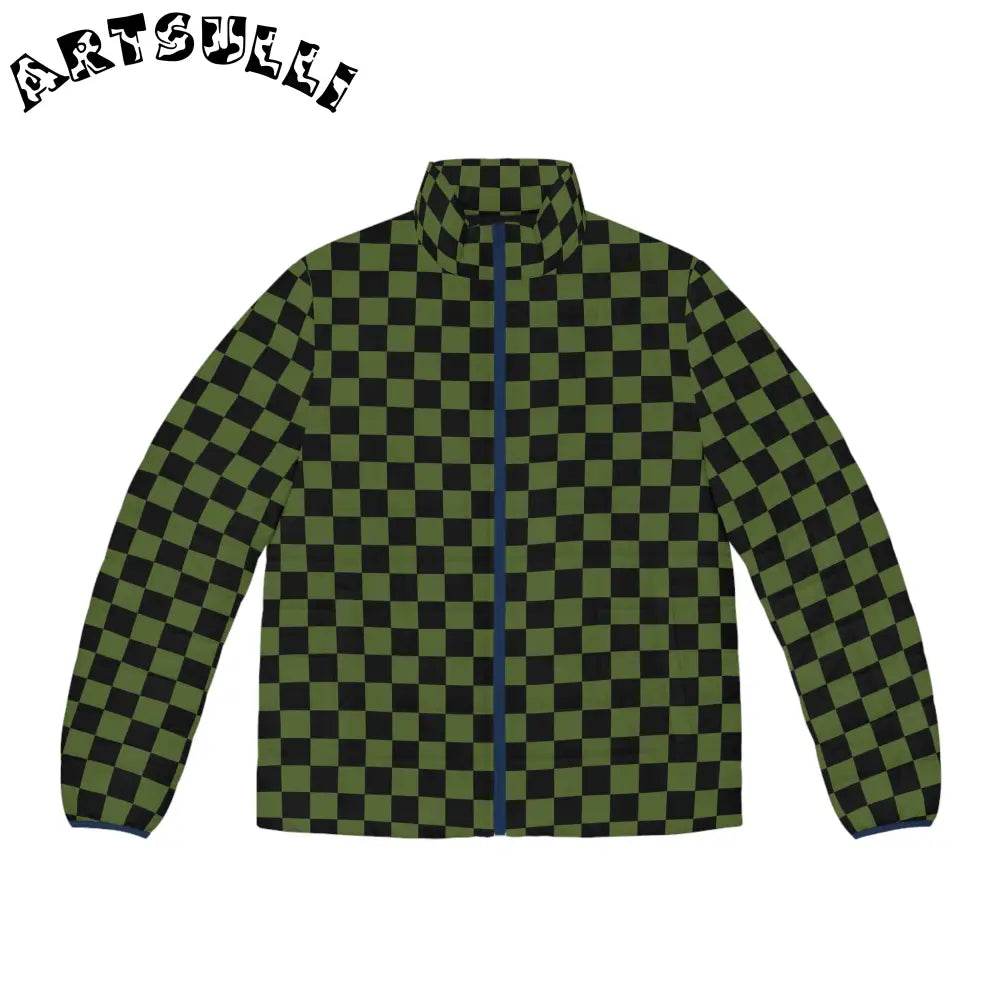 JAKKOUTTHEBXX Checkerboard Olive Green and Black Men’s Puffer Jacket