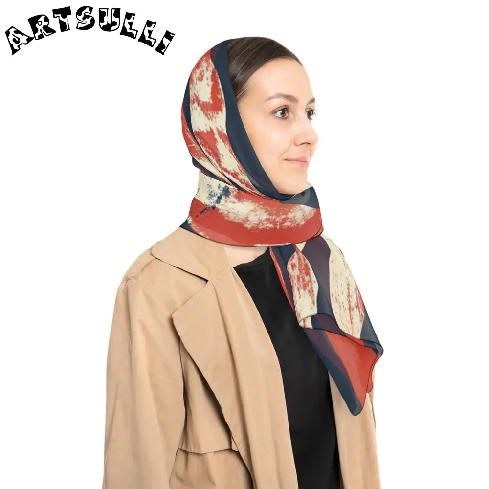 JAKKOUTTHEBXX Bold Red Black and Beige Striped Square Scarf