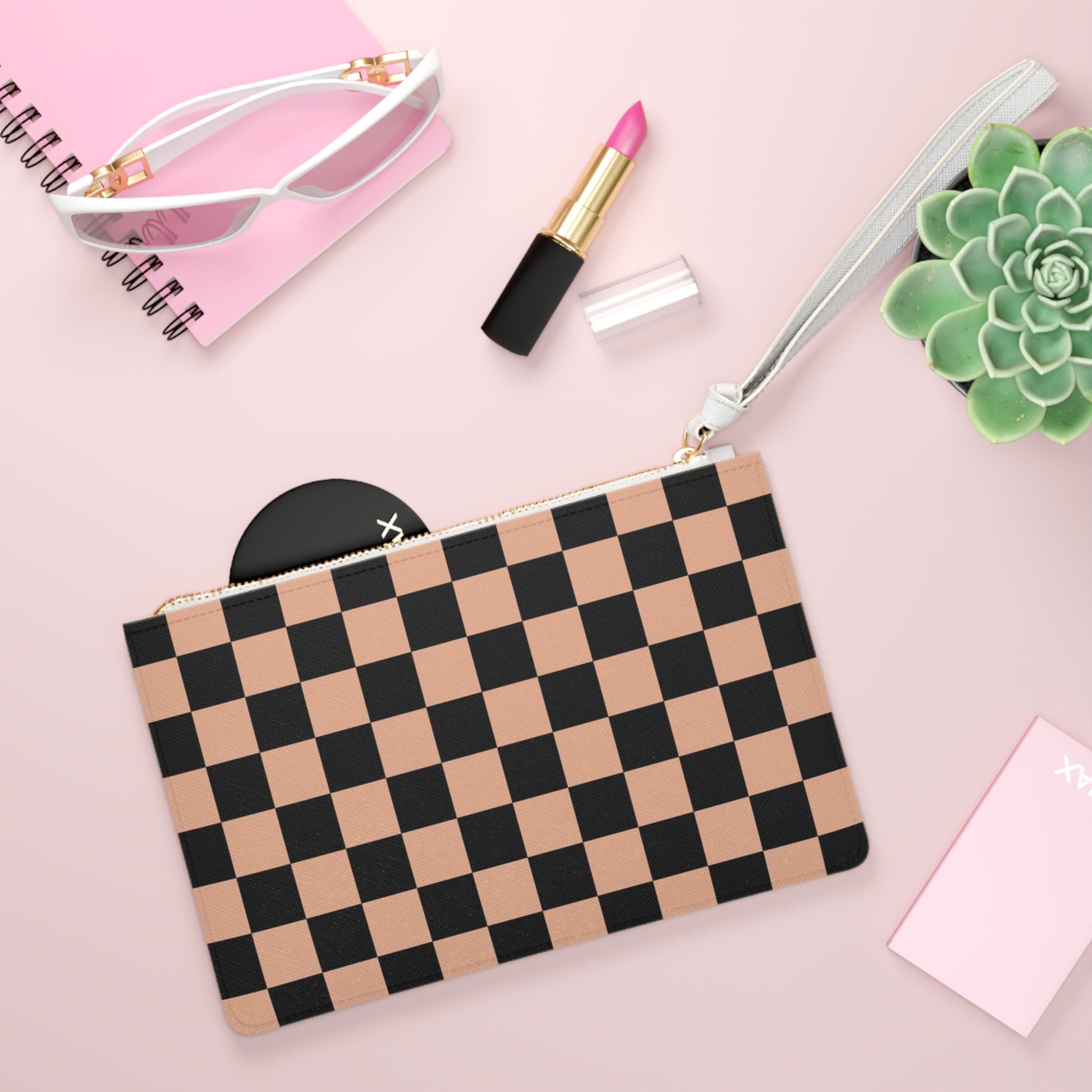 Checkerboard Soft Orange and Black Clutch Bag, Artsulli - Art is Long, Life is Short, Bags, , , , , , , 