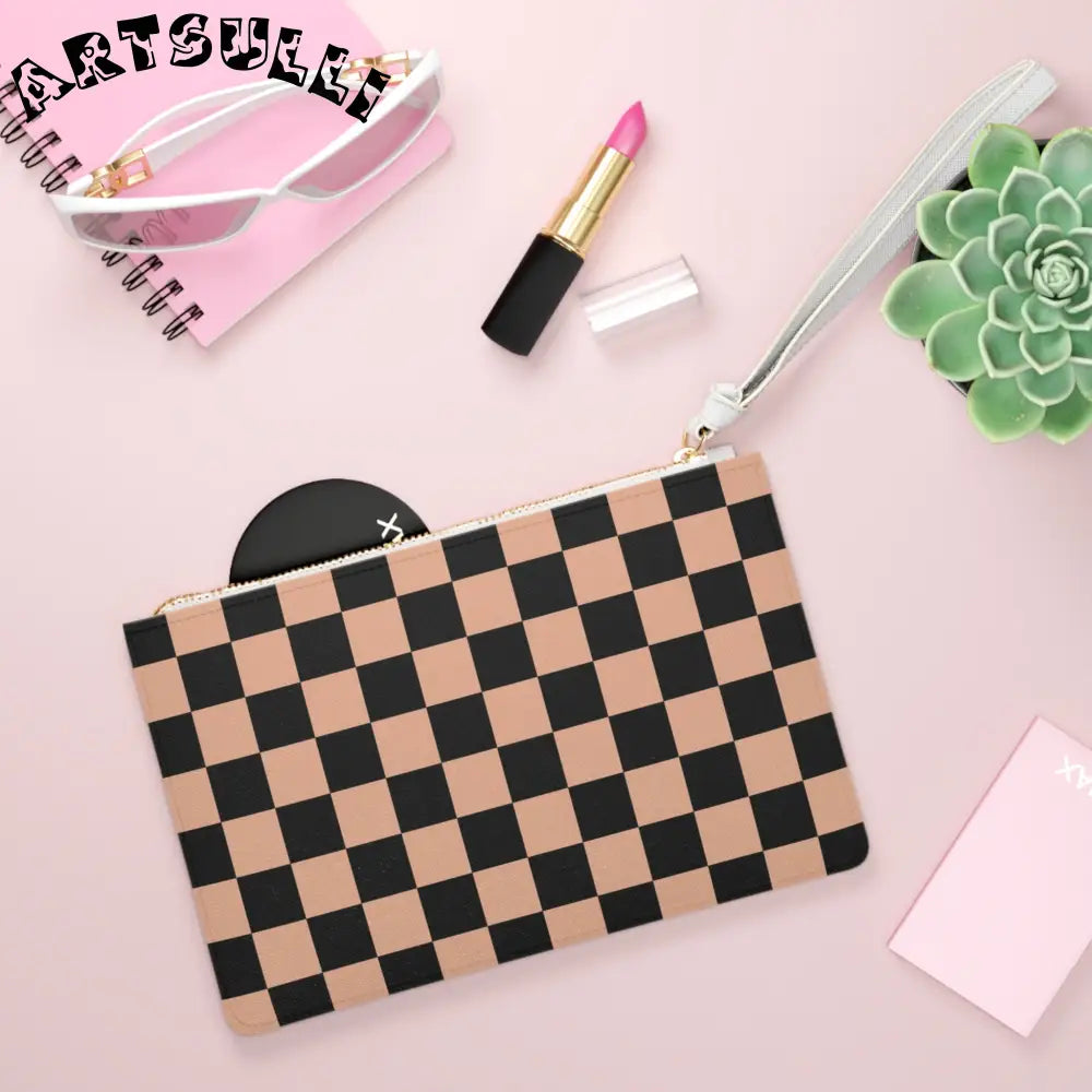 JAKKOUTTHEBXX Checkerboard Soft Orange and Black Clutch Bag