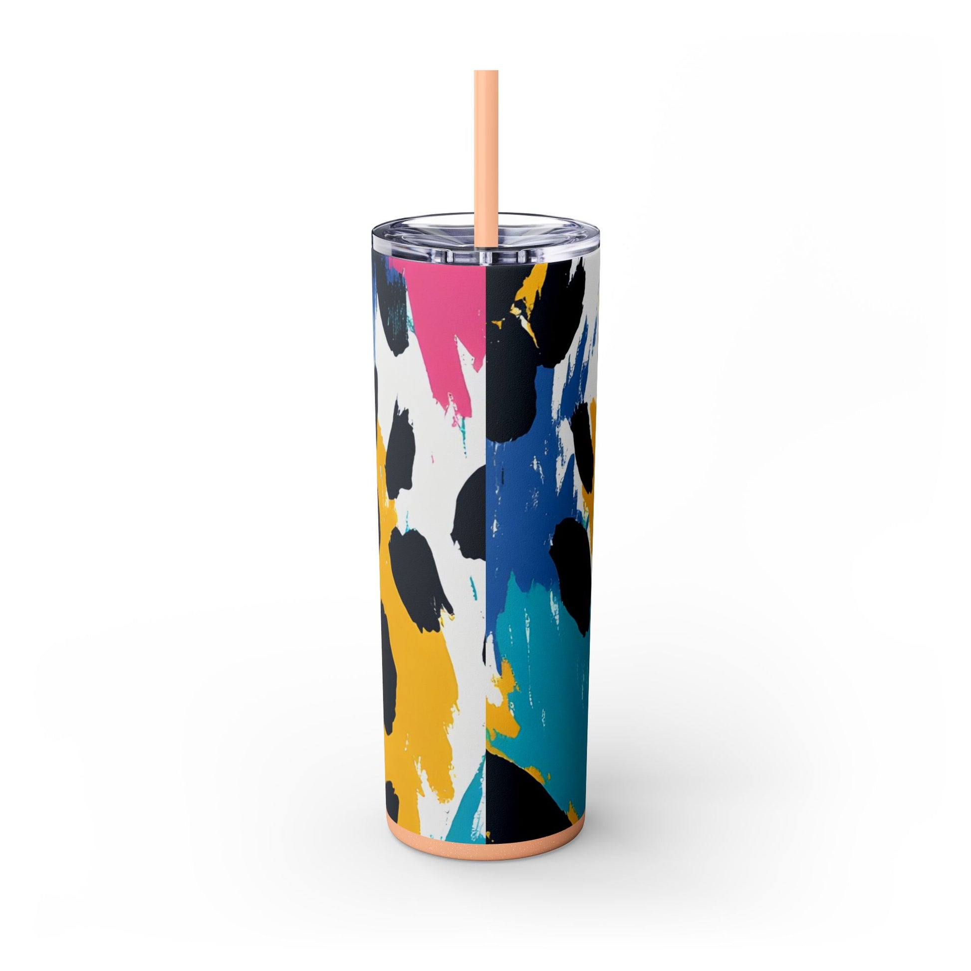 Leopard Print x Paint Brush Strokes Multi-Color Skinny Tumbler with Straw, 20oz, Artsulli - Art is Long, Life is Short, Mug, , , , , , , 