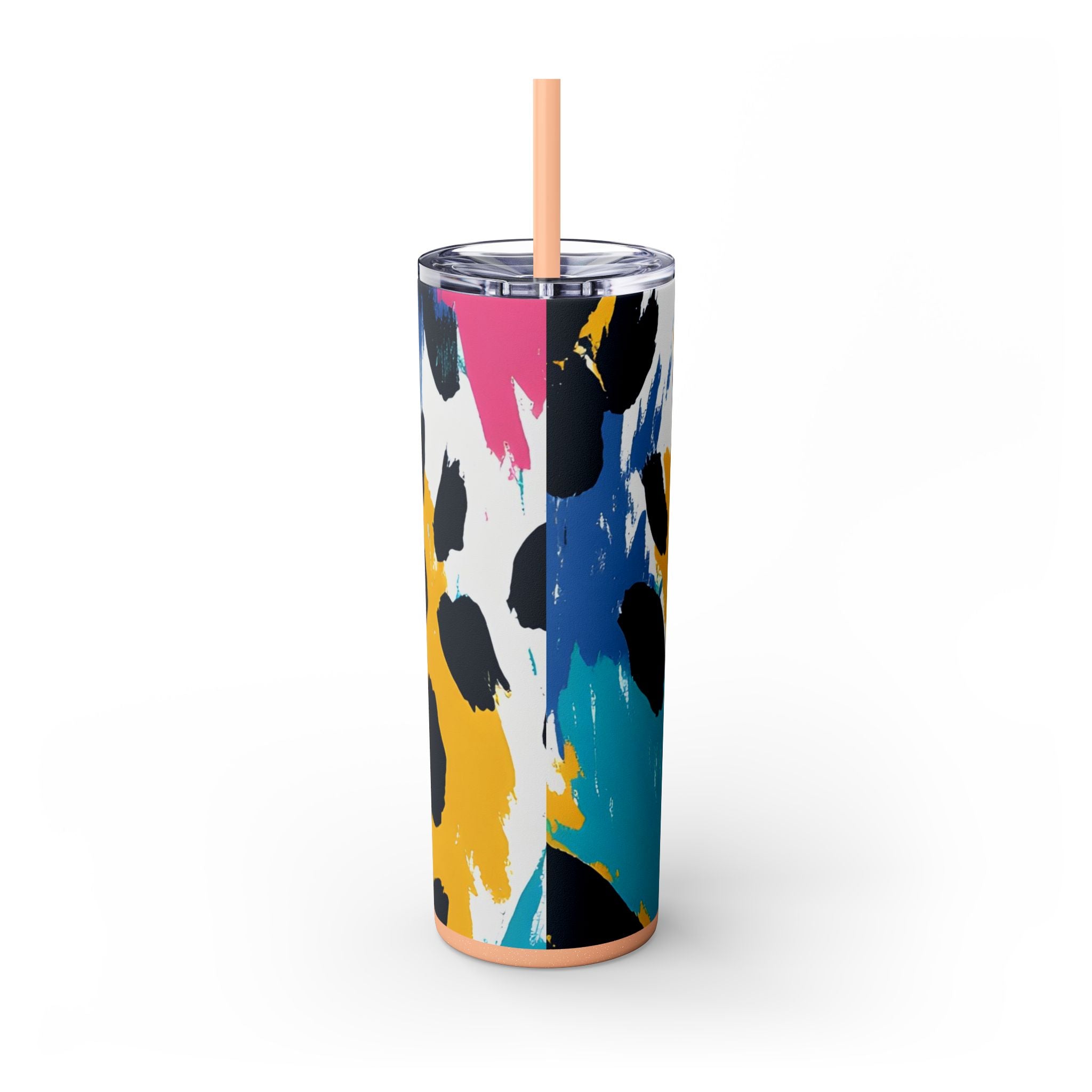 Leopard Print x Paint Brush Strokes Multi-Color Skinny Tumbler with Straw, 20oz, Artsulli - Art is Long, Life is Short, Mug, , , , , , , 