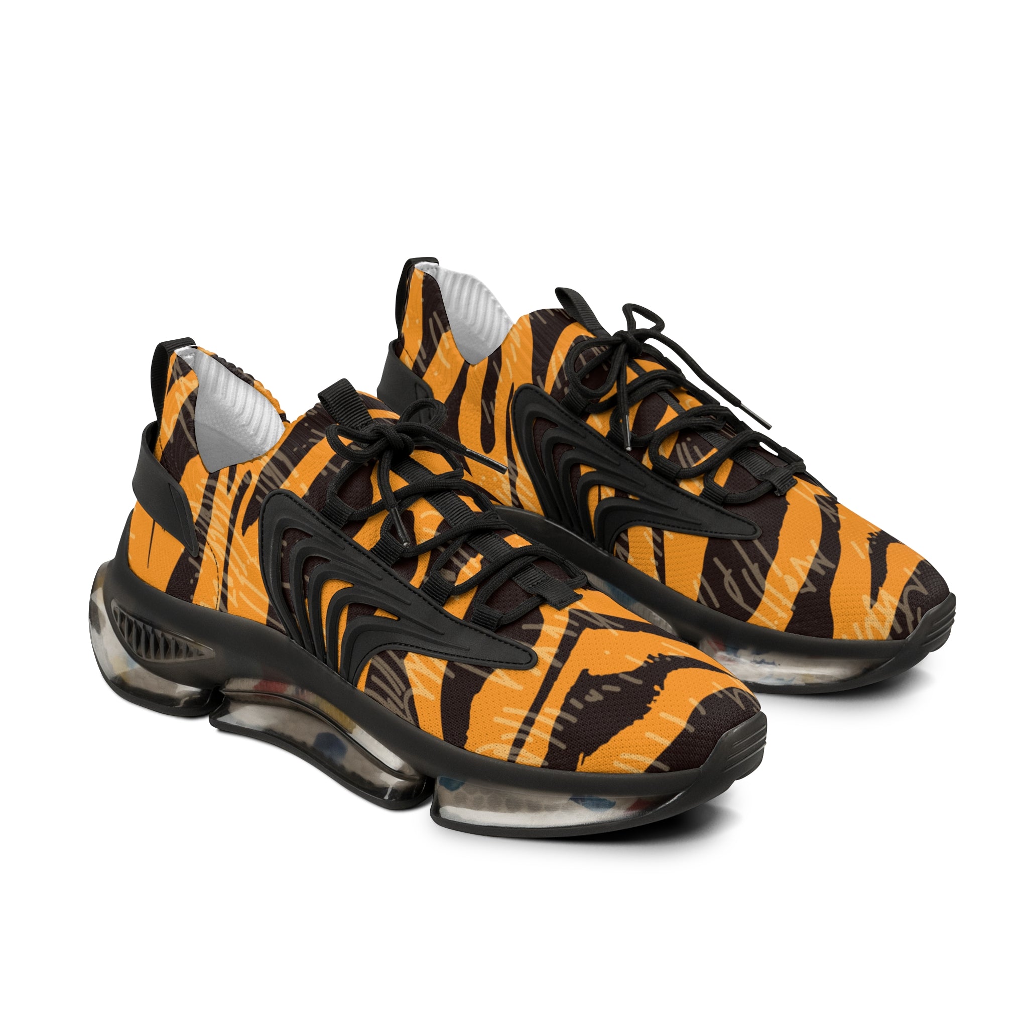 Tiger Scratches Orange and Black Men's Mesh Sneakers, Artsulli - Art is Long, Life is Short, Shoes, Color, Black sole, Size, US 5, , , 13314127731494