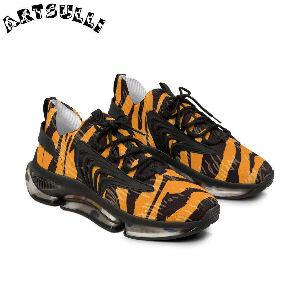 JAKKOUTTHEBXX Tiger Scratches Orange and Black Men’s Mesh Sneakers