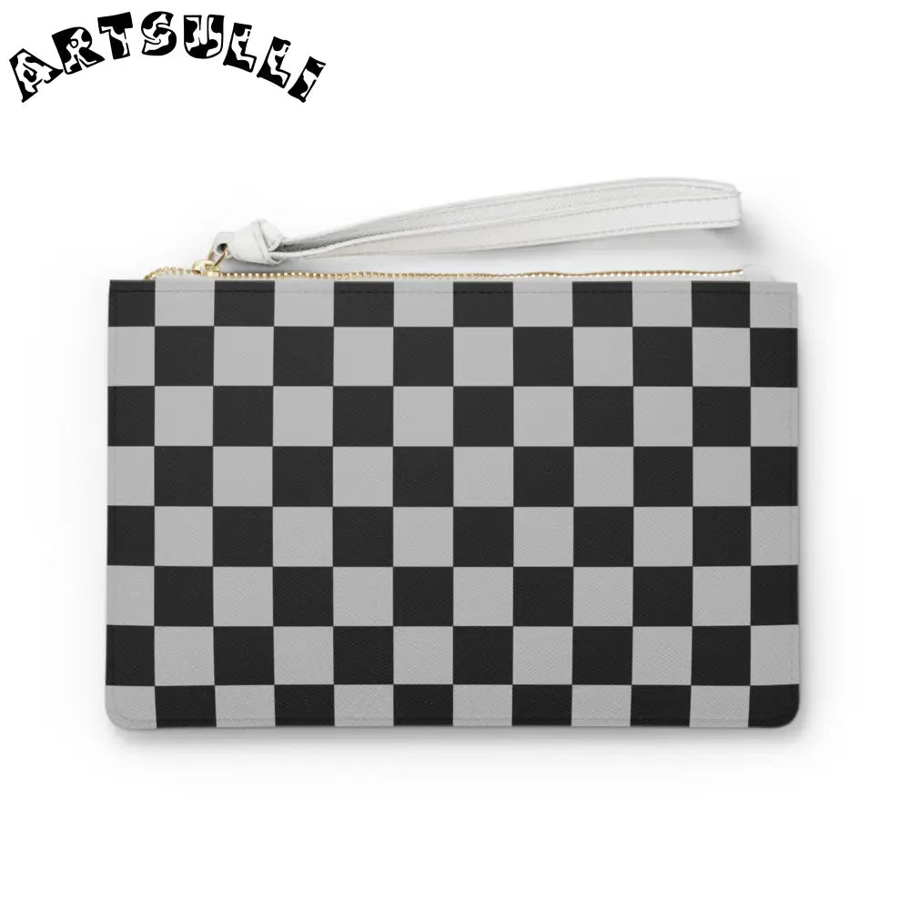 JAKKOUTTHEBXX Checkered Gray Clutch Bag with Wrist Strap