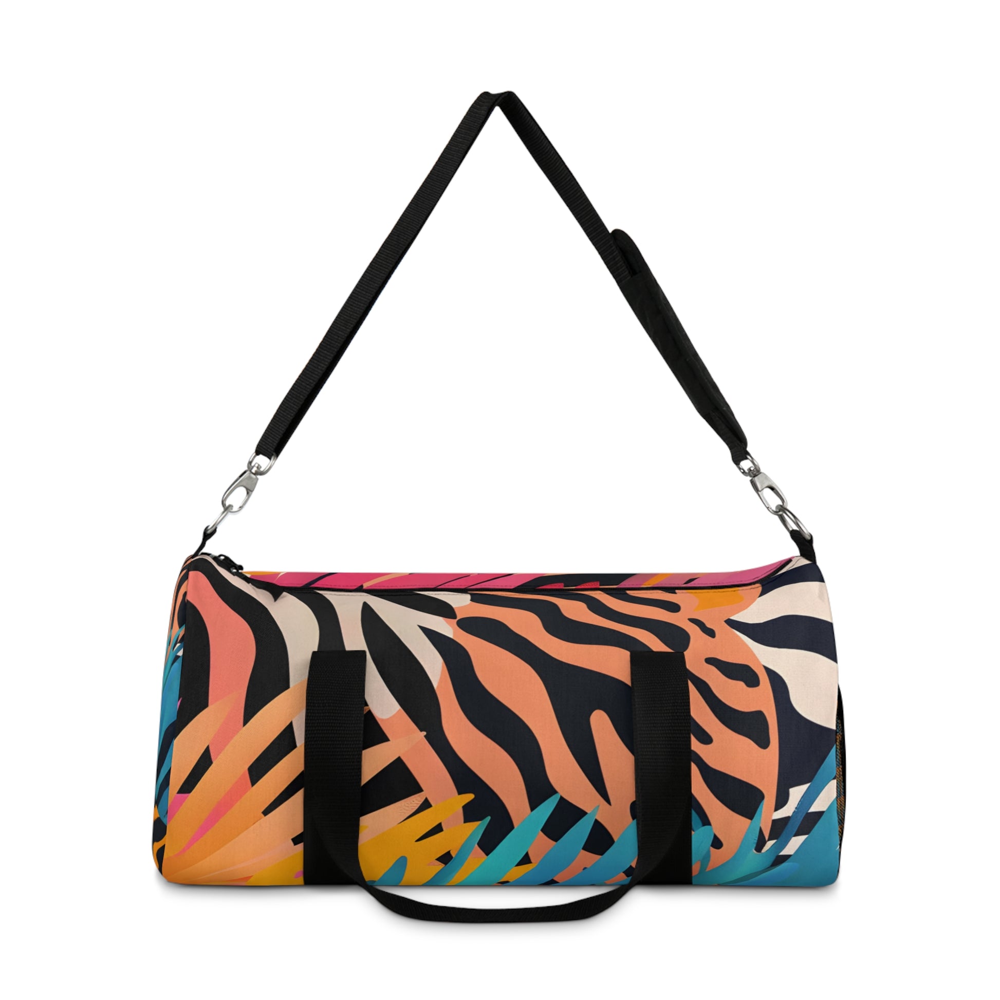 Palm Leaves x Tiger Stripes Orange and Blue Duffel Bag, Artsulli - Art is Long, Life is Short, Bags, , , , , , , 