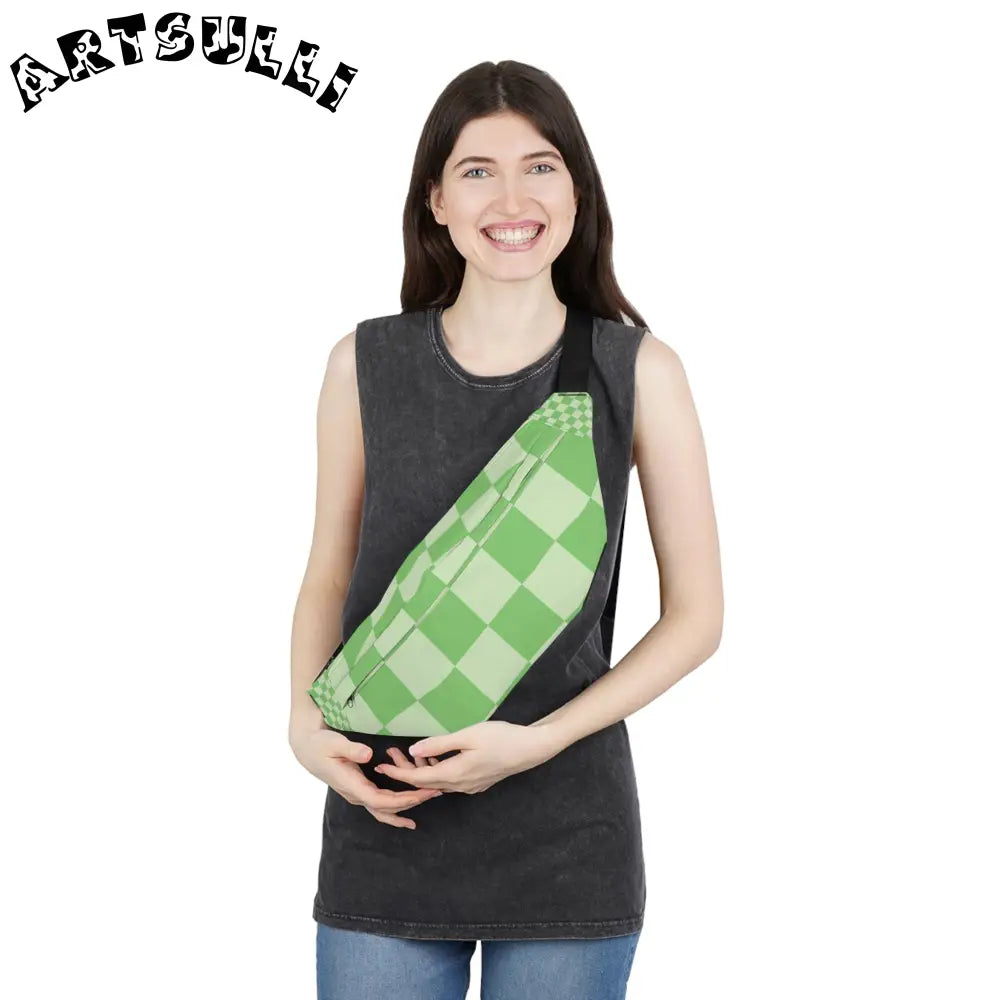 JAKKOUTTHEBXX Checkerboard Green Large Fanny Pack JAKKOUTTHEBXX