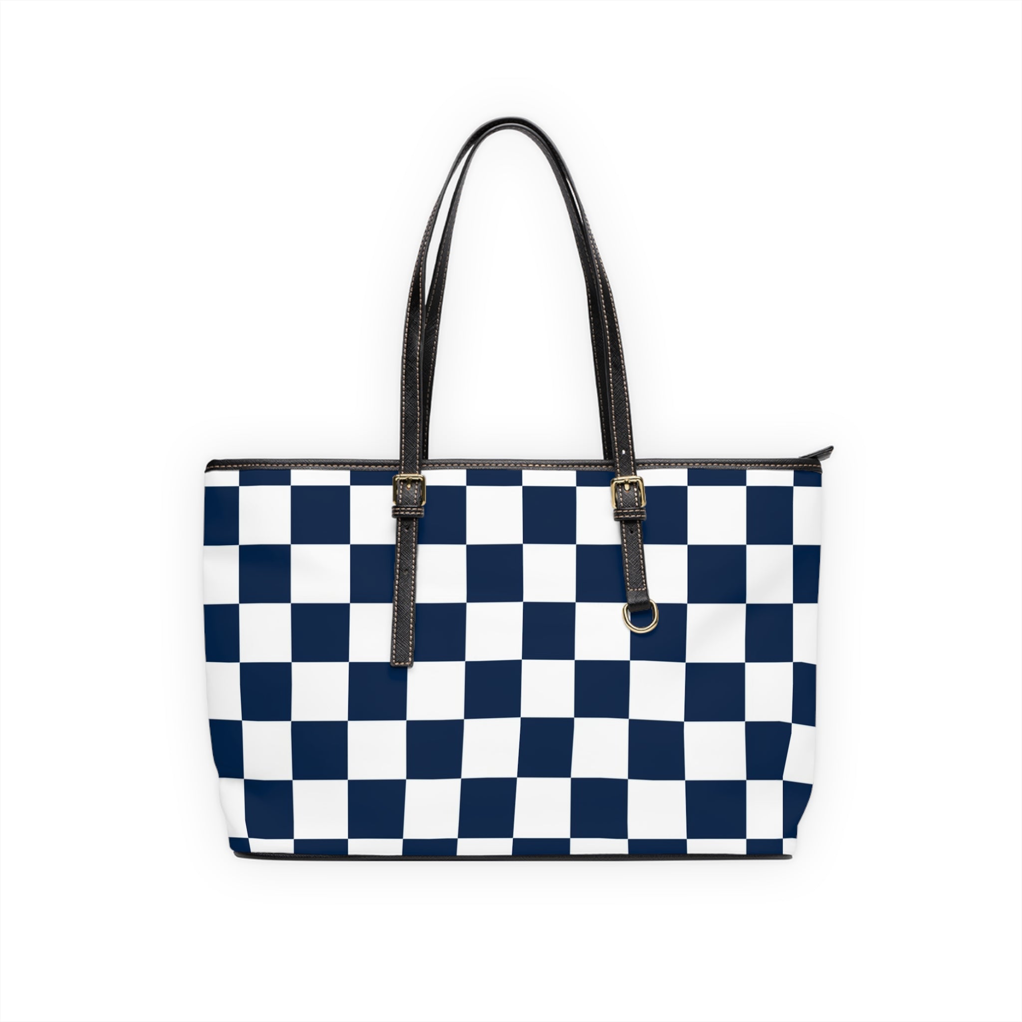 Checkerboard White and Navy Blue PU Leather Shoulder Bag, Artsulli - Art is Long, Life is Short, Bags, Size, 17" x 11", Color, Black, , , 11430212209655253475
