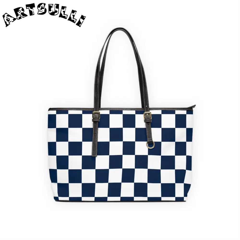 JAKKOUTTHEBXX Checkerboard White and Navy Blue PU Leather Shoulder
