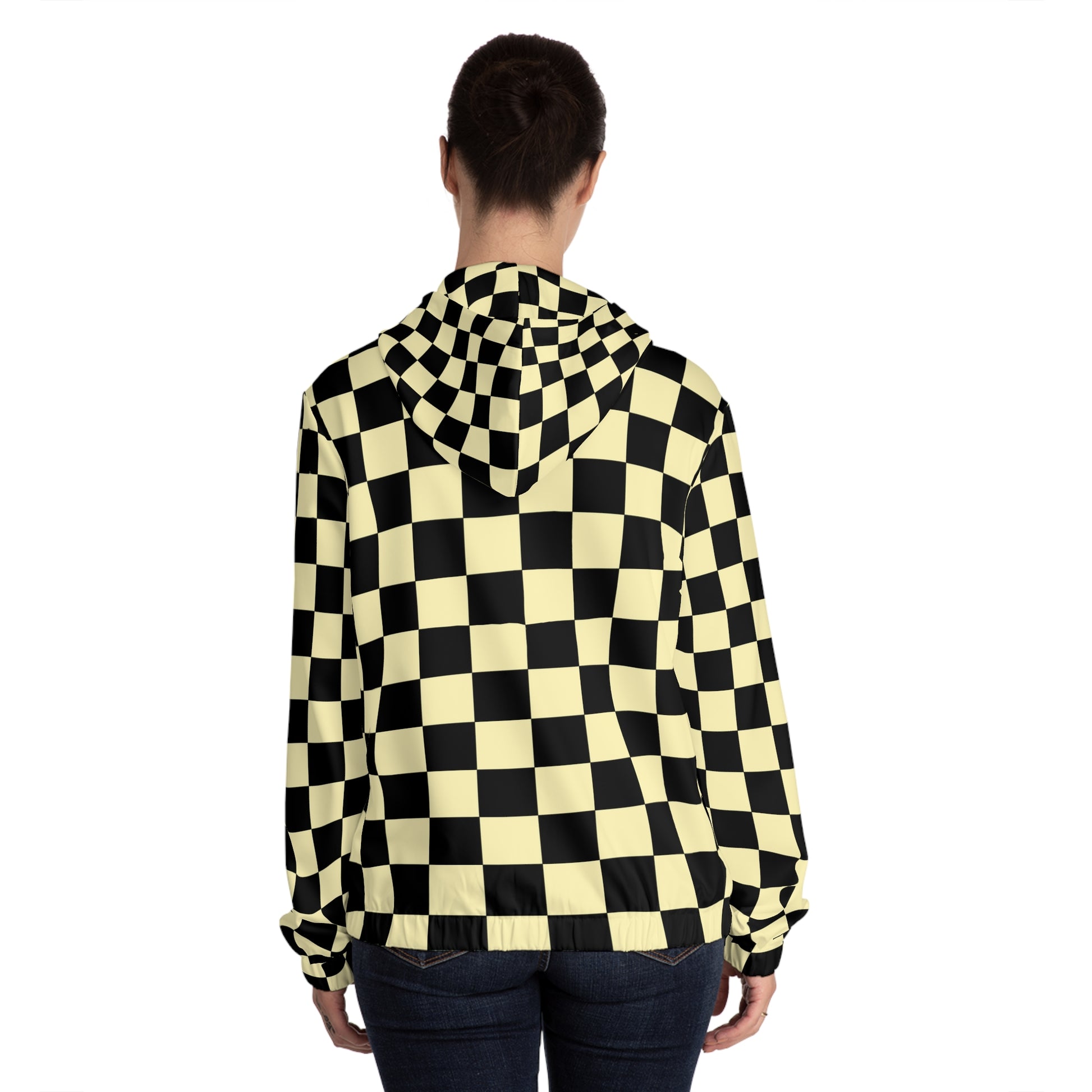 Checkerboard Black and Yellow Women’s Full-Zip Hoodie (AOP), Artsulli - Art is Long, Life is Short, All Over Prints, , , , , , , 