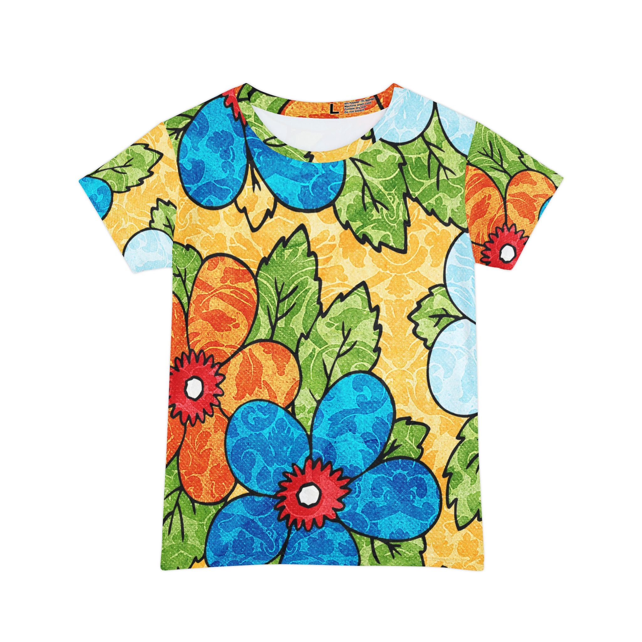 Groovy Yellow Floral Kl Women's Short Sleeve Shirt (AOP), Artsulli - Art is Long, Life is Short, All Over Prints, Size, XS, , , , , 19878537130472479830
