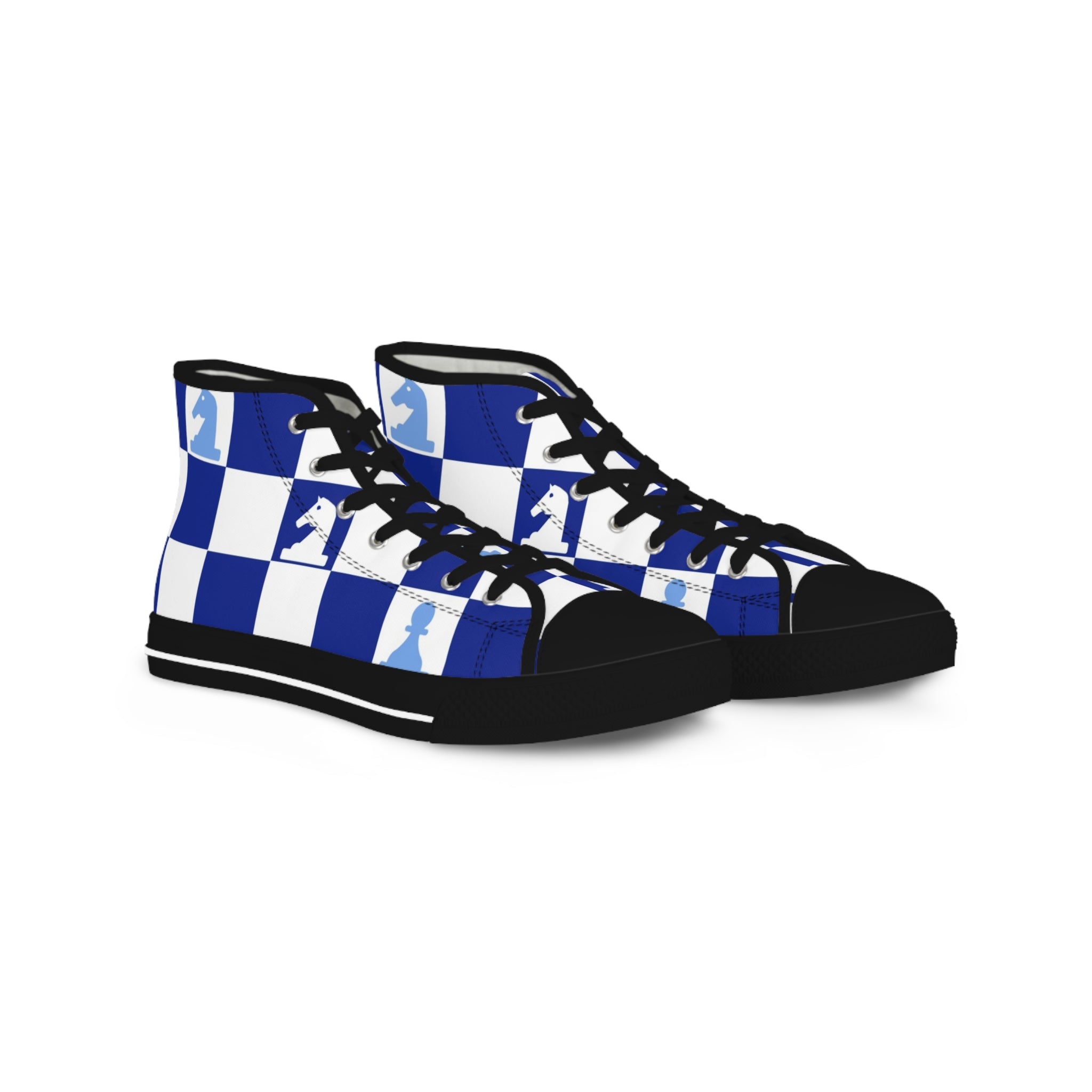 Chessboard Navy Blue Men's High Top Sneakers, Artsulli - Art is Long, Life is Short, Shoes, Size, US 5, Color, Black sole, , , 29844061154351420943