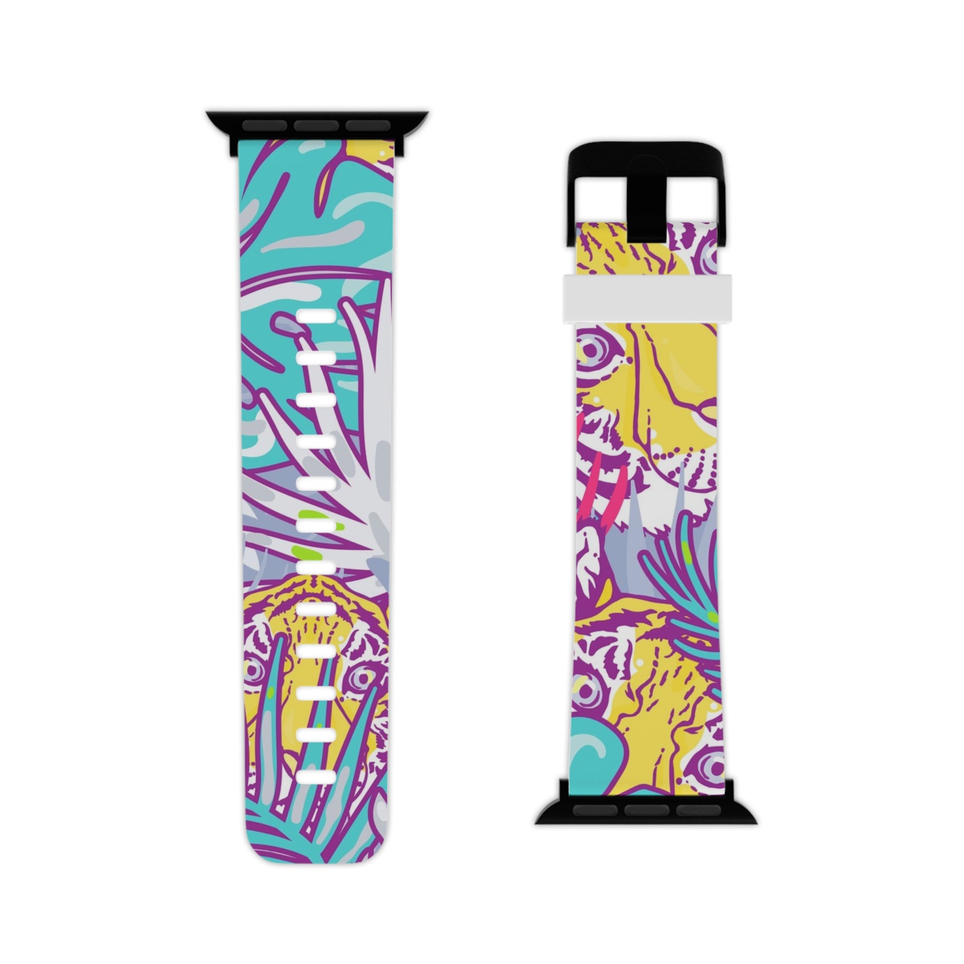 Tropical Floral Tigers Torquise and Purple Watch Band for Apple Watch, Artsulli - Art is Long, Life is Short, Accessories, , , , , , , 