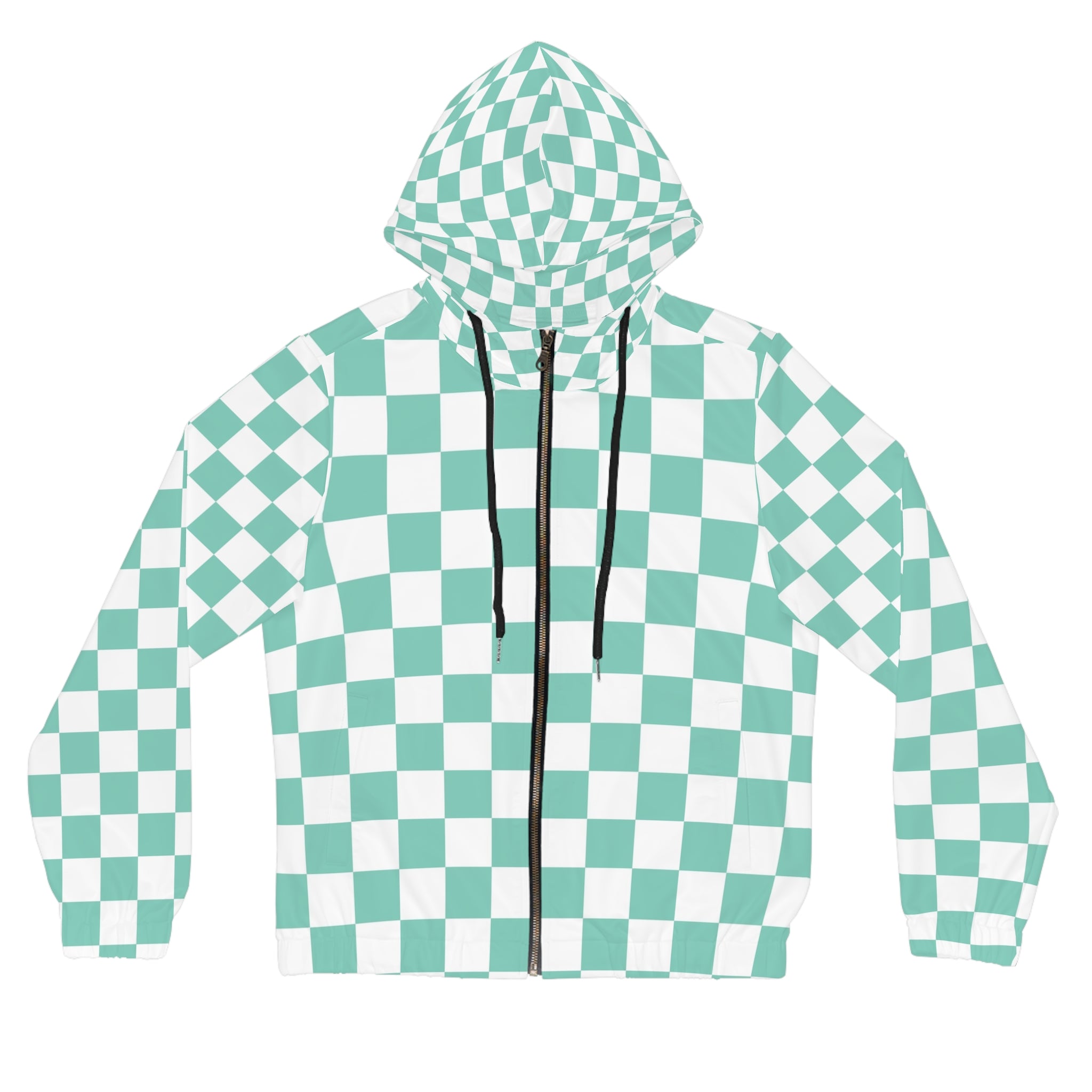 Checkerboard Light Green Women’s Full-Zip Hoodie (AOP), Artsulli - Art is Long, Life is Short, All Over Prints, Size, XS, Color, Black, , , 13575777846475261434