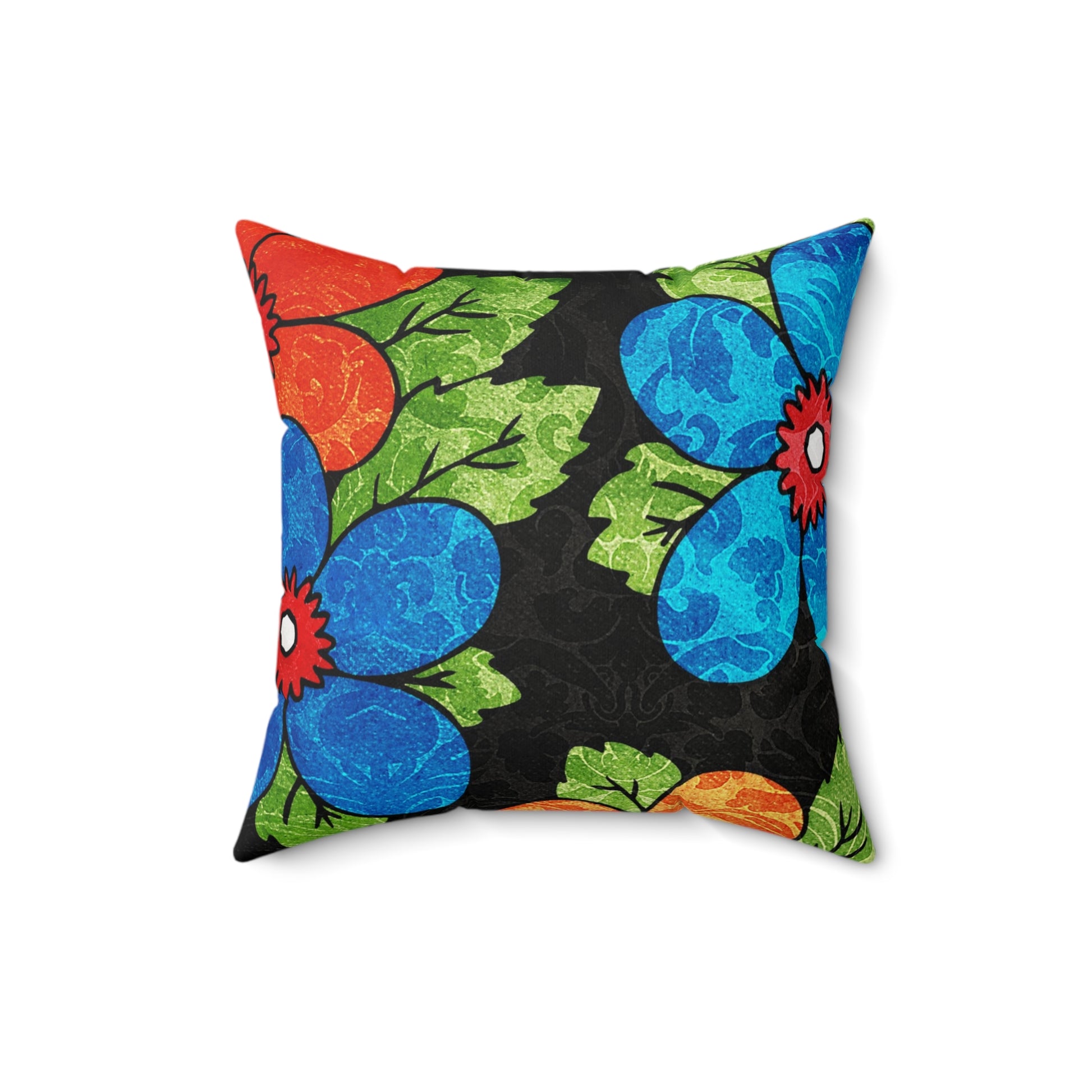 Groovy Black Floral Kl Spun Polyester Square Pillow, Artsulli - Art is Long, Life is Short, Home Decor, Size, 16" × 16", , , , , 29817096580005608366