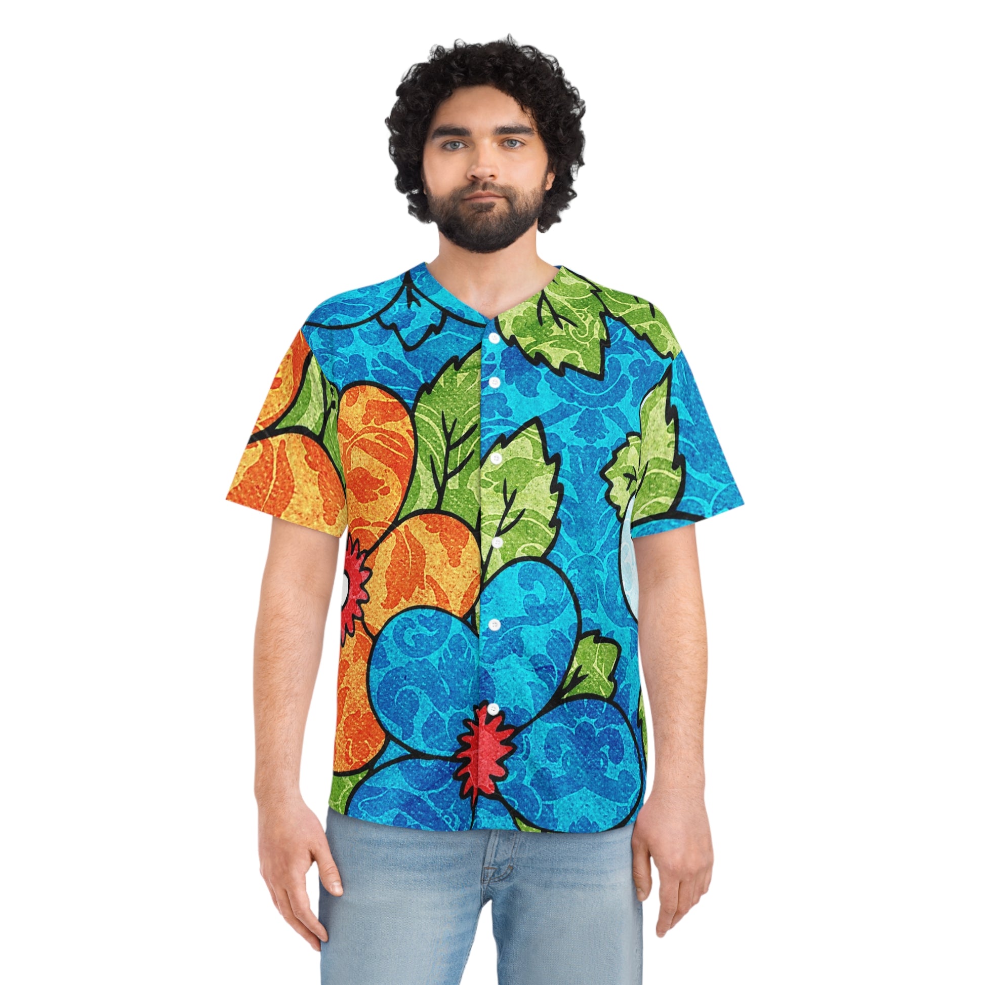 Blue Orange Groovy Men's Baseball Jersey (AOP), Artsulli - Art is Long, Life is Short, All Over Prints, , , , , , , 