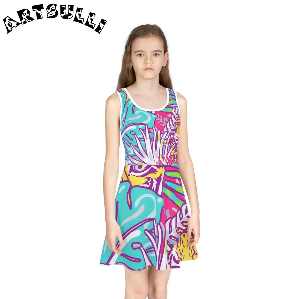 JAKKOUTTHEBXX Tropical Floral Tigers Torquise and Purple Girls’