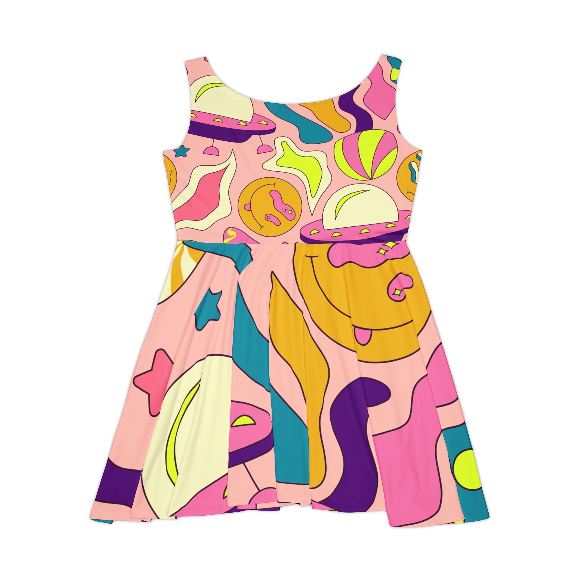Trippy Spaceships Pink Women's Skater Dress (AOP), Artsulli - Art is Long, Life is Short, All Over Prints, , , , , , , 