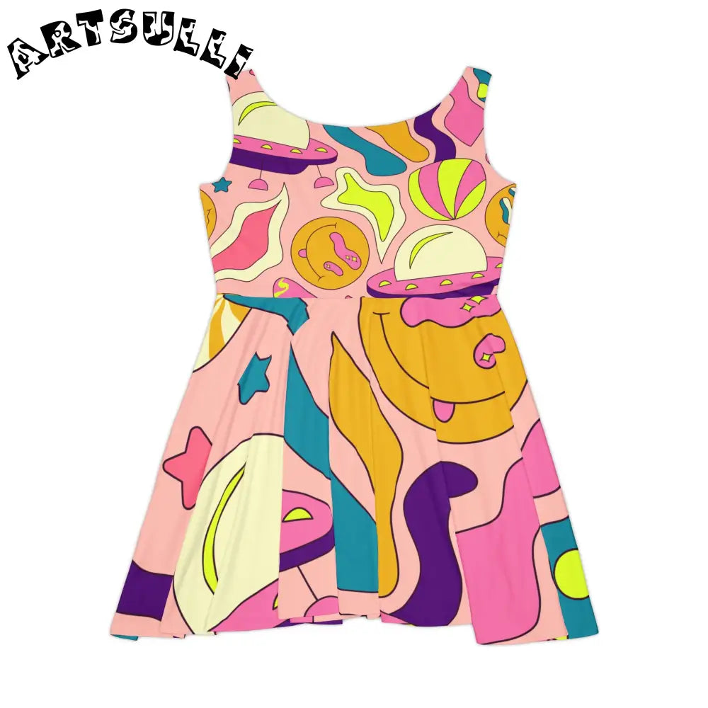 JAKKOUTTHEBXX Trippy Spaceships Pink Women’s Skater Dress (AOP)