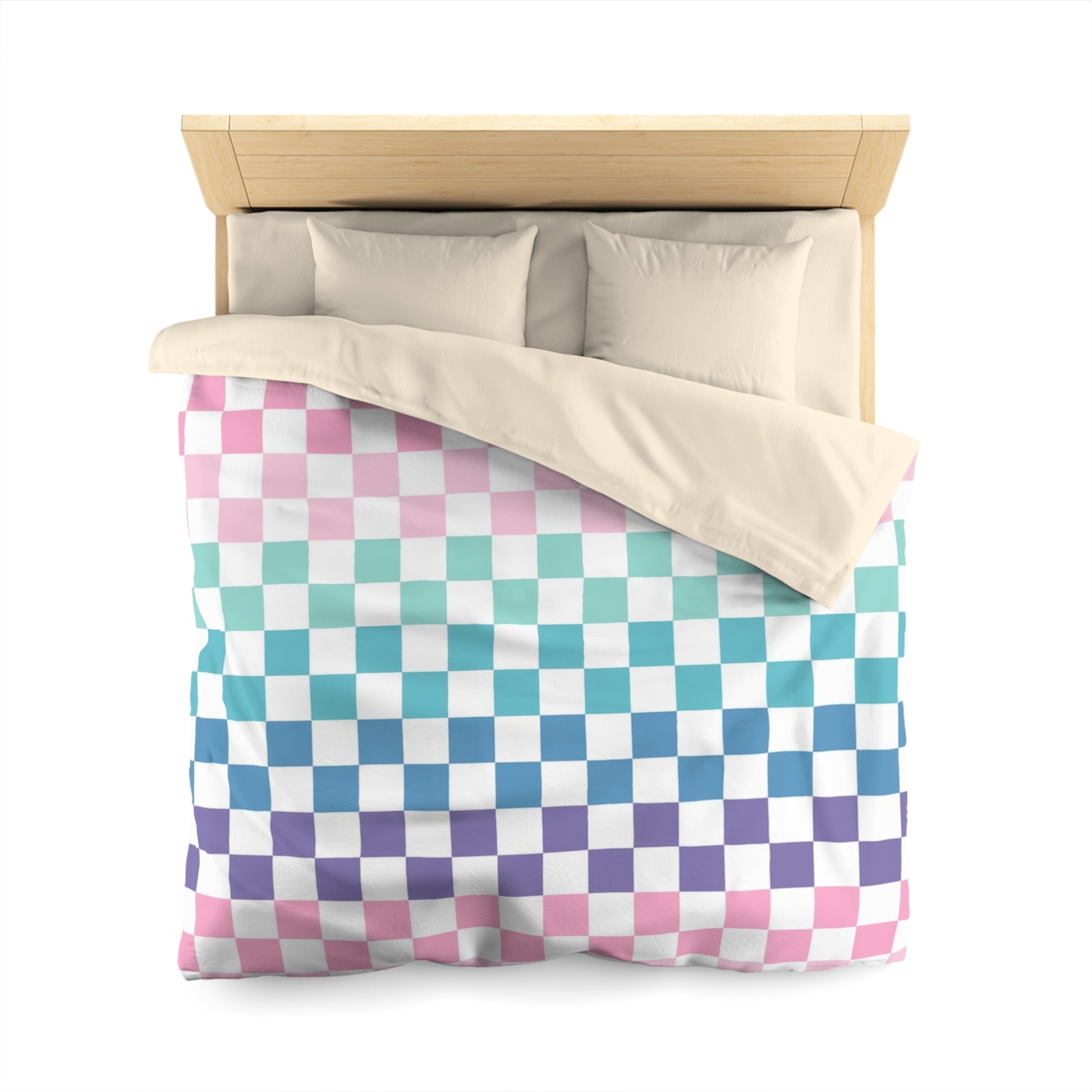 Vaporwave Rainbow  Checkerboard Multi-Color Microfiber Duvet Cover, Artsulli - Art is Long, Life is Short, Home Decor, , , , , , , 