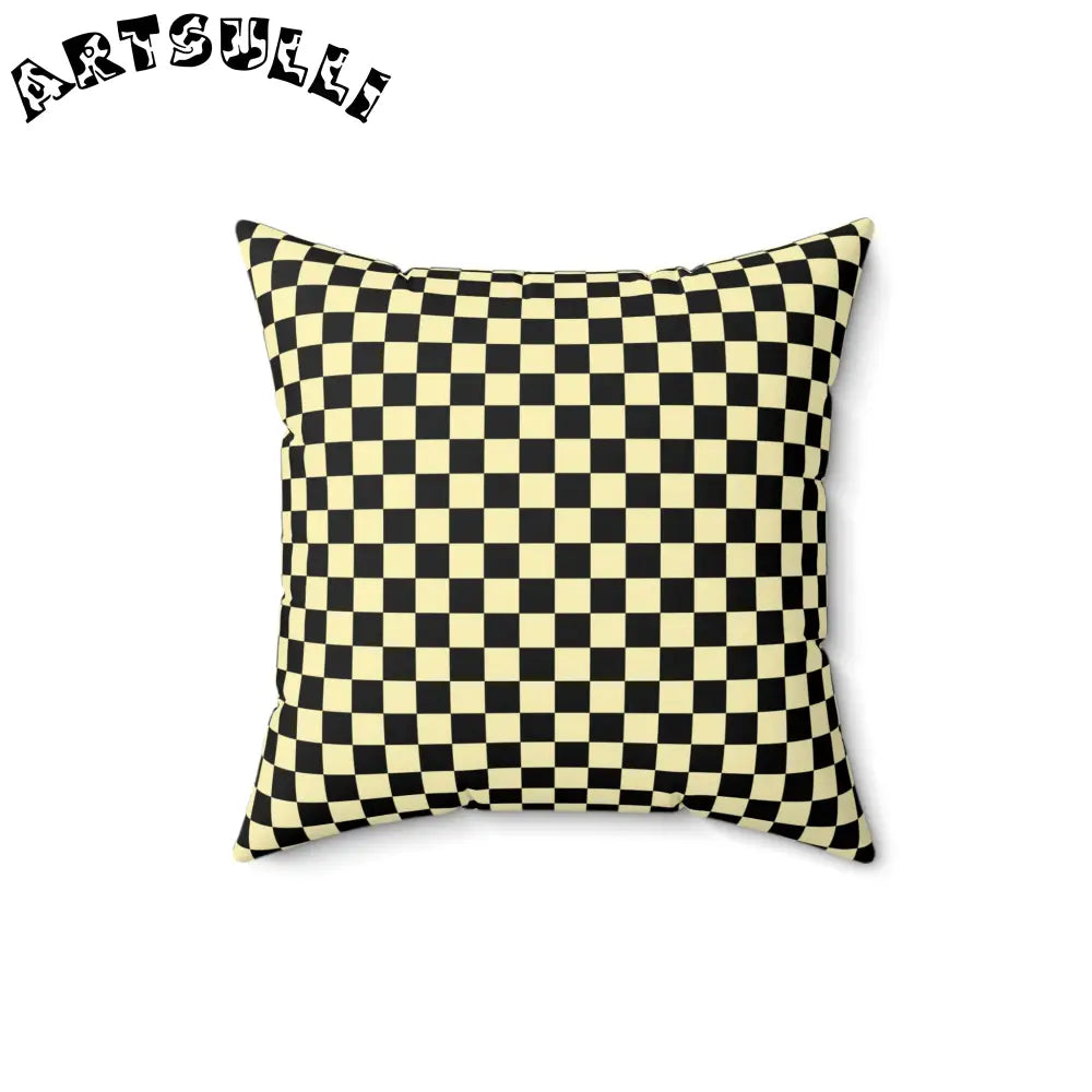 JAKKOUTTHEBXX Checkerboard II Black and Yellow Spun Polyester Square
