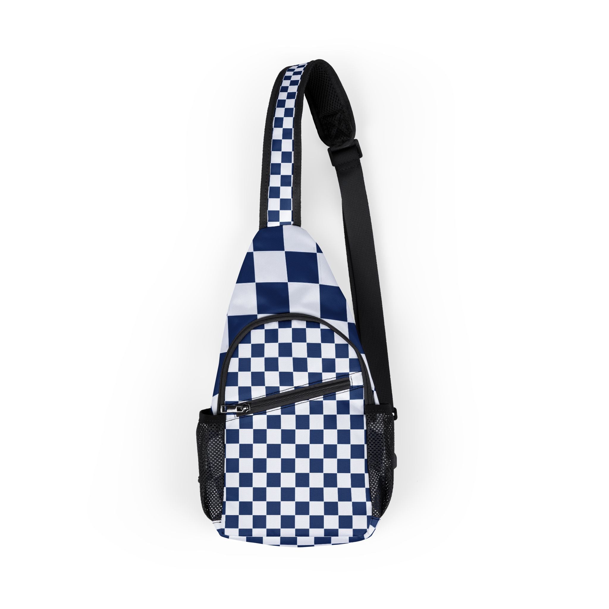 Checkerboard White and Blue Chest Bag (AOP), Artsulli - Art is Long, Life is Short, Bags, Size, One size, , , , , 18515276025468871220