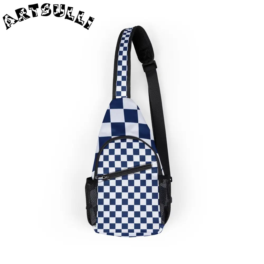 JAKKOUTTHEBXX Checkerboard White and Blue Chest Bag (AOP)